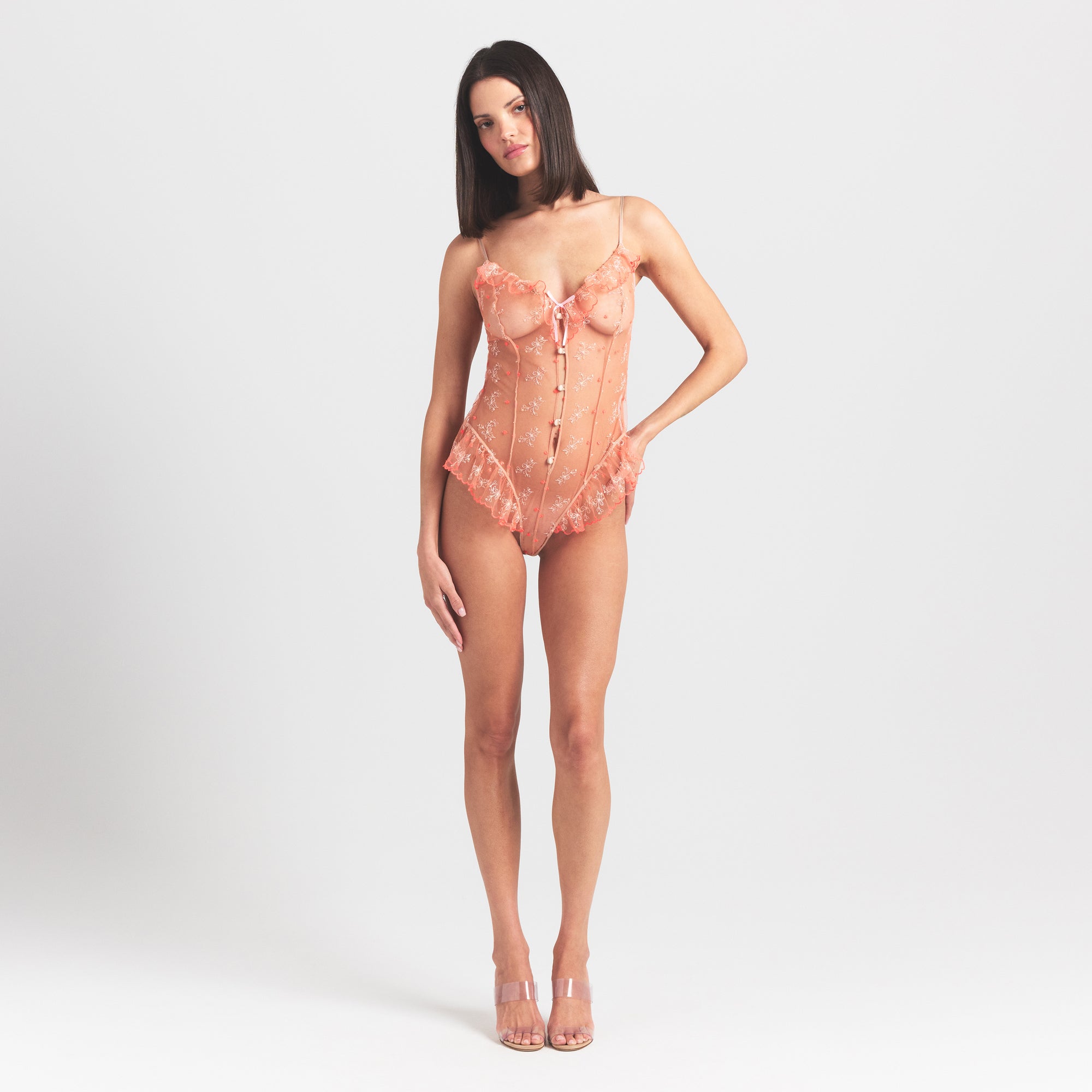 SKIMS EMBROIDERED TULLE GARTER TEDDY | GUAVA HEART TULLE - Sneaker Türkiye