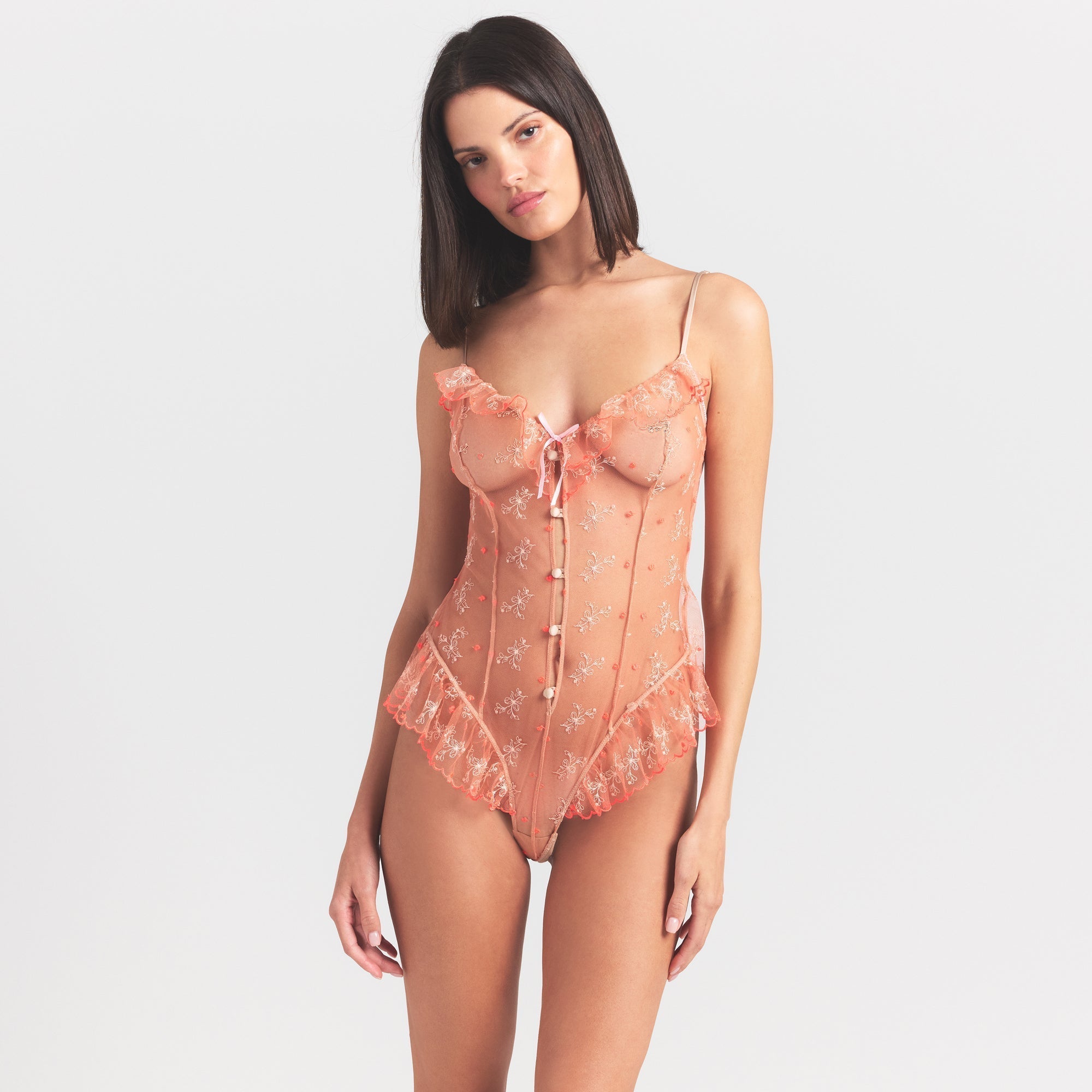SKIMS EMBROIDERED TULLE GARTER TEDDY | GUAVA HEART TULLE - Sneaker Türkiye
