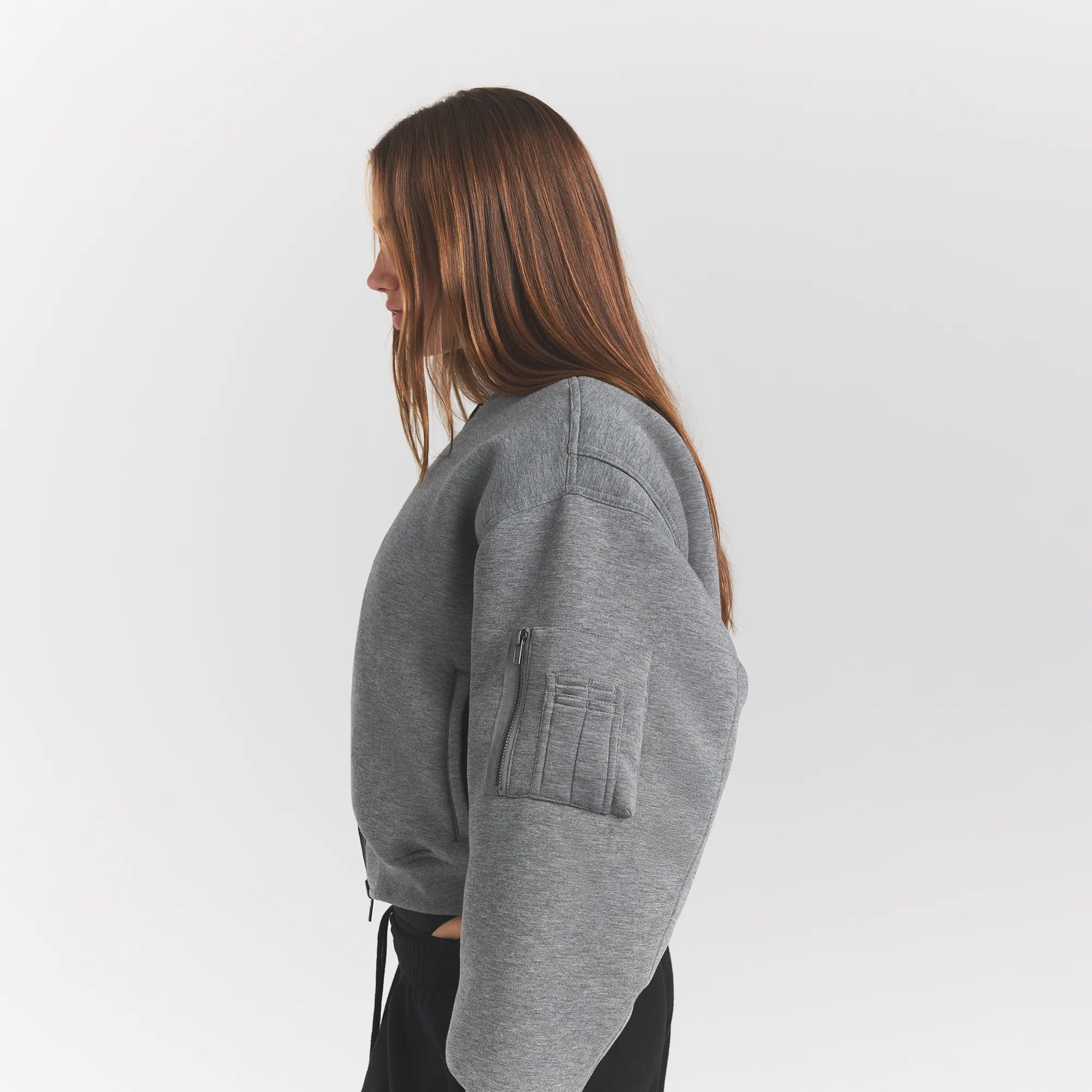 SKIMS NEOPRENE OUTERWEAR REVERSIBLE BOMBER JACKET | DARK HEATHER GREY - Sneaker Türkiye