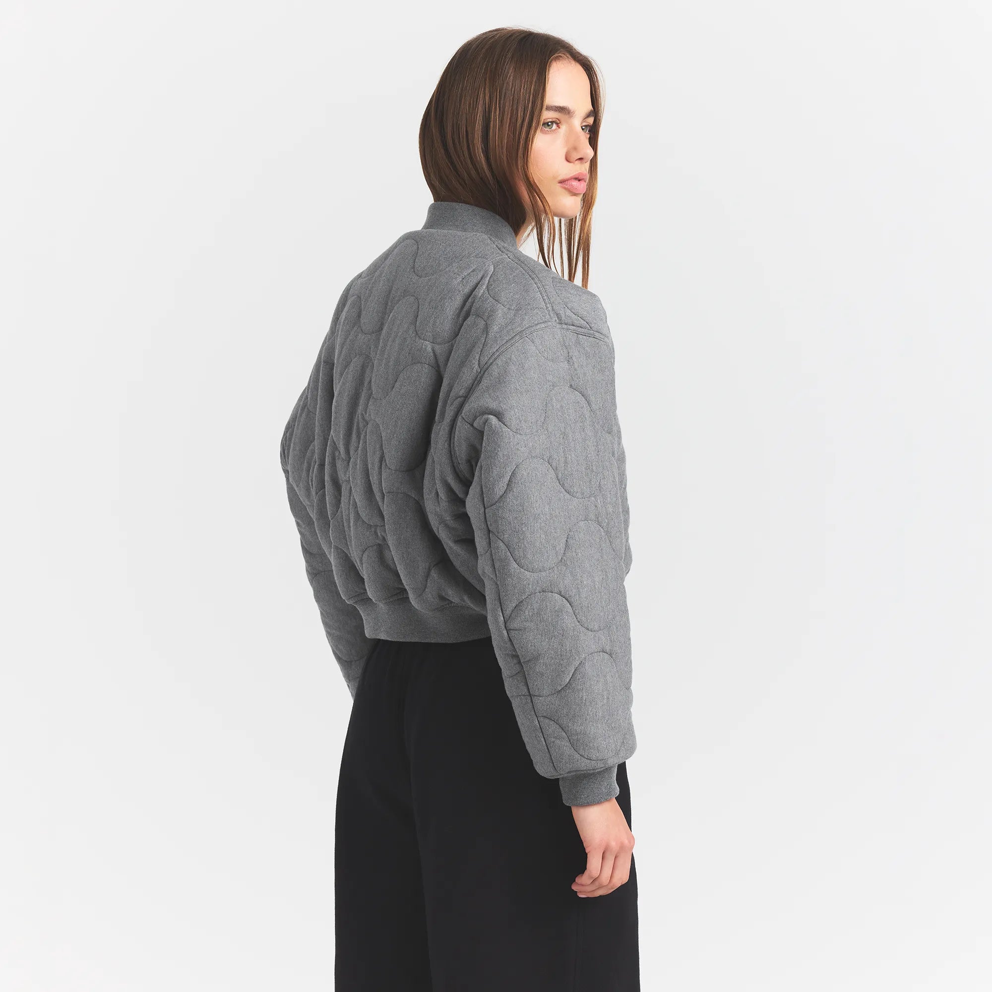SKIMS NEOPRENE OUTERWEAR REVERSIBLE BOMBER JACKET | DARK HEATHER GREY - Sneaker Türkiye