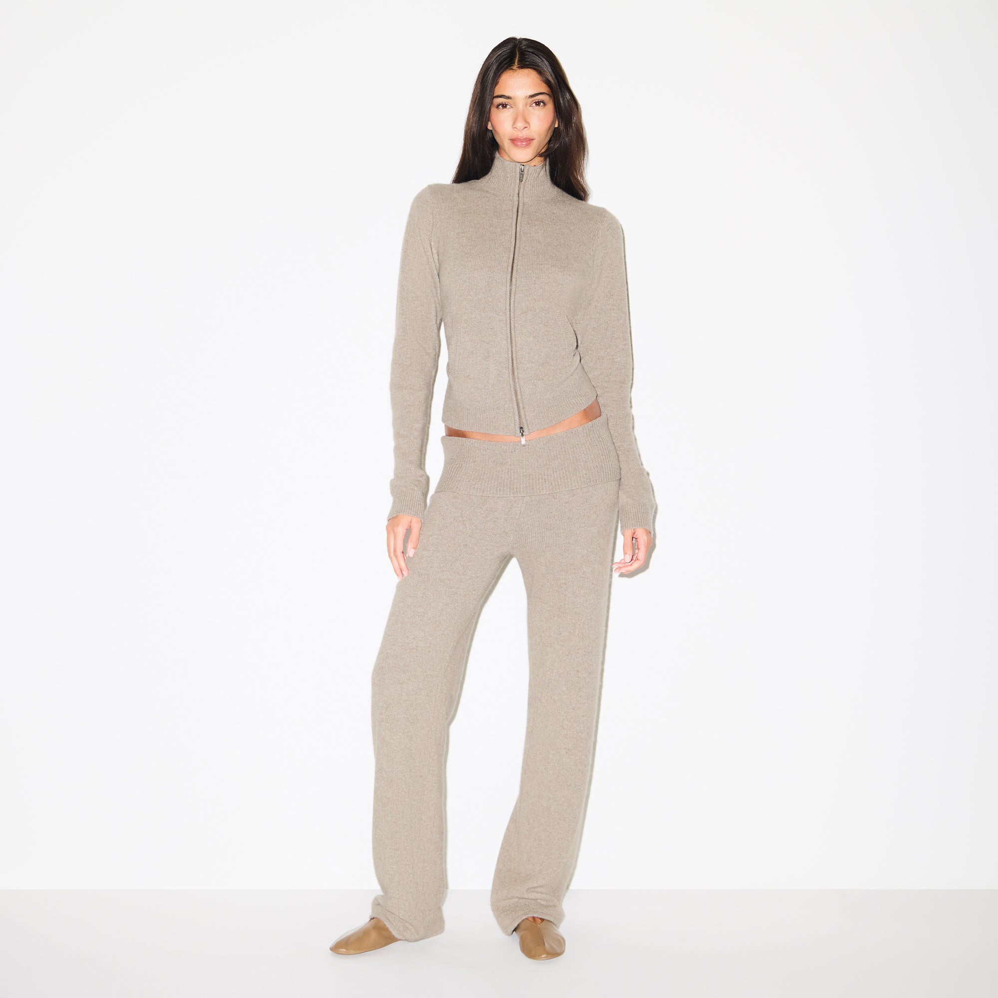 SKIMS WOOL CASHMERE ZIP UP MOCK NECK SWEATER | LINEN - Sneaker Türkiye