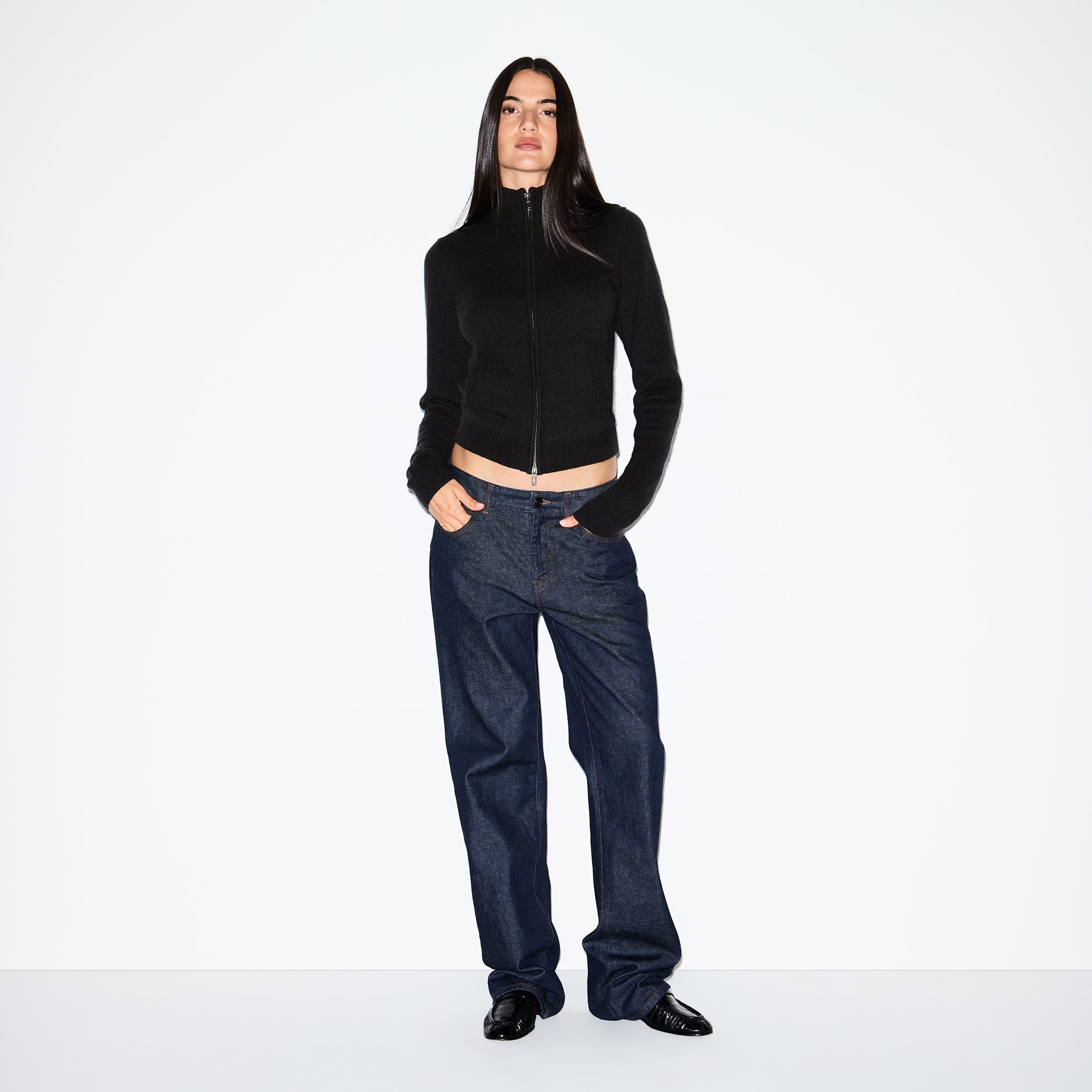 SKIMS WOOL CASHMERE ZIP UP MOCK NECK SWEATER | ONYX - Sneaker Türkiye