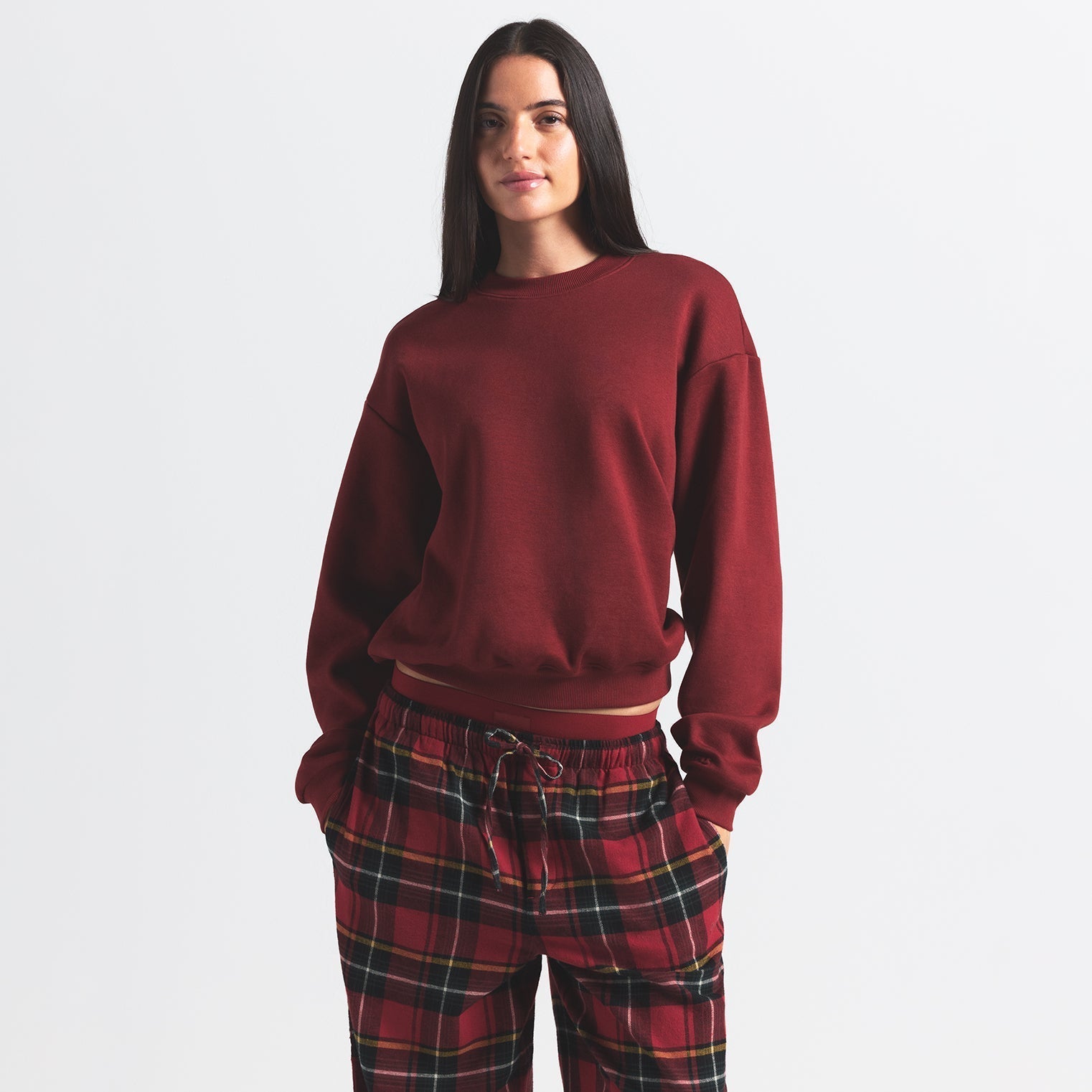 SKIMS COTTON FLEECE CLASSIC CREWNECK | MERLOT - Sneaker Türkiye
