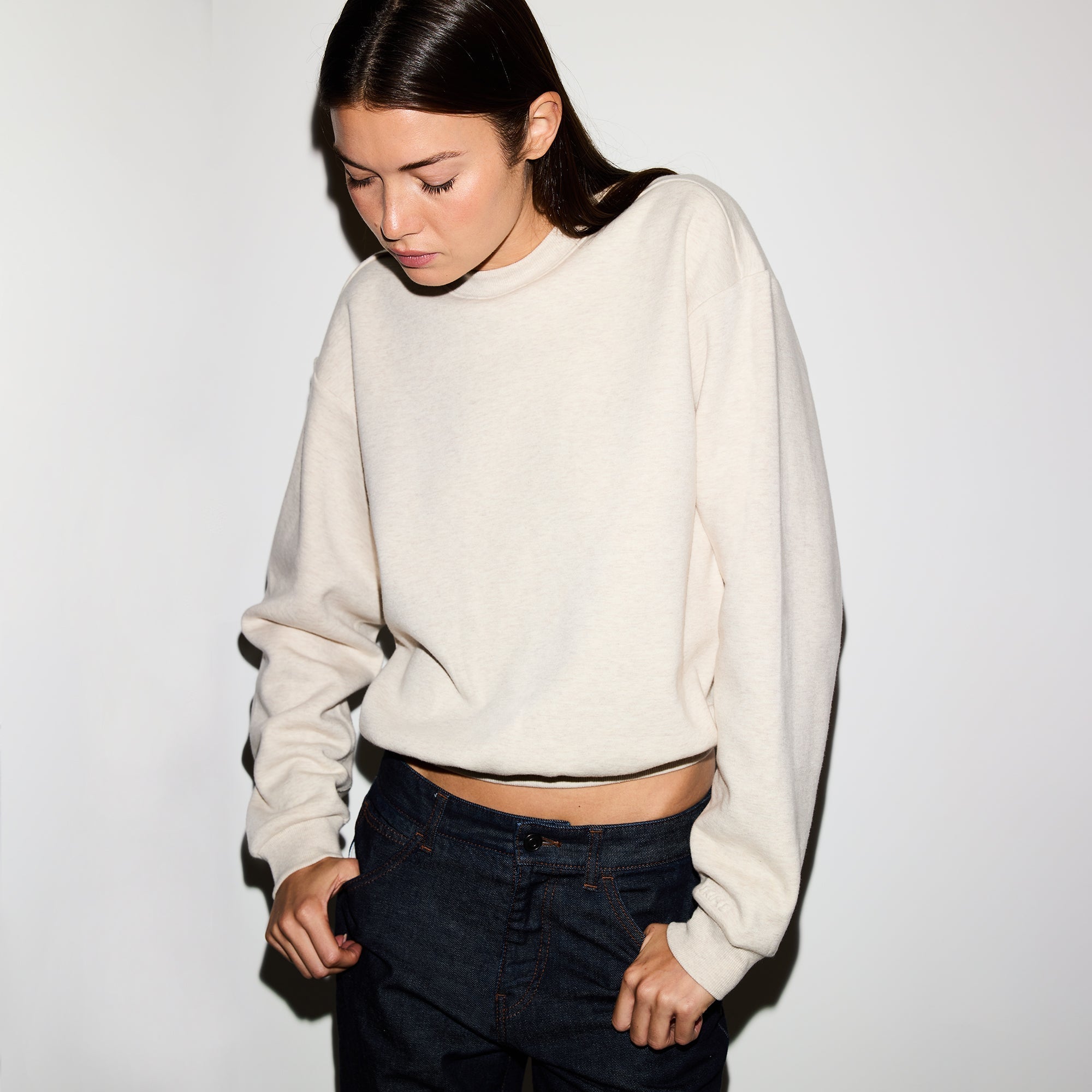 SKIMS COTTON FLEECE CLASSIC CREWNECK | OATMEAL HEATHER - Sneaker Türkiye