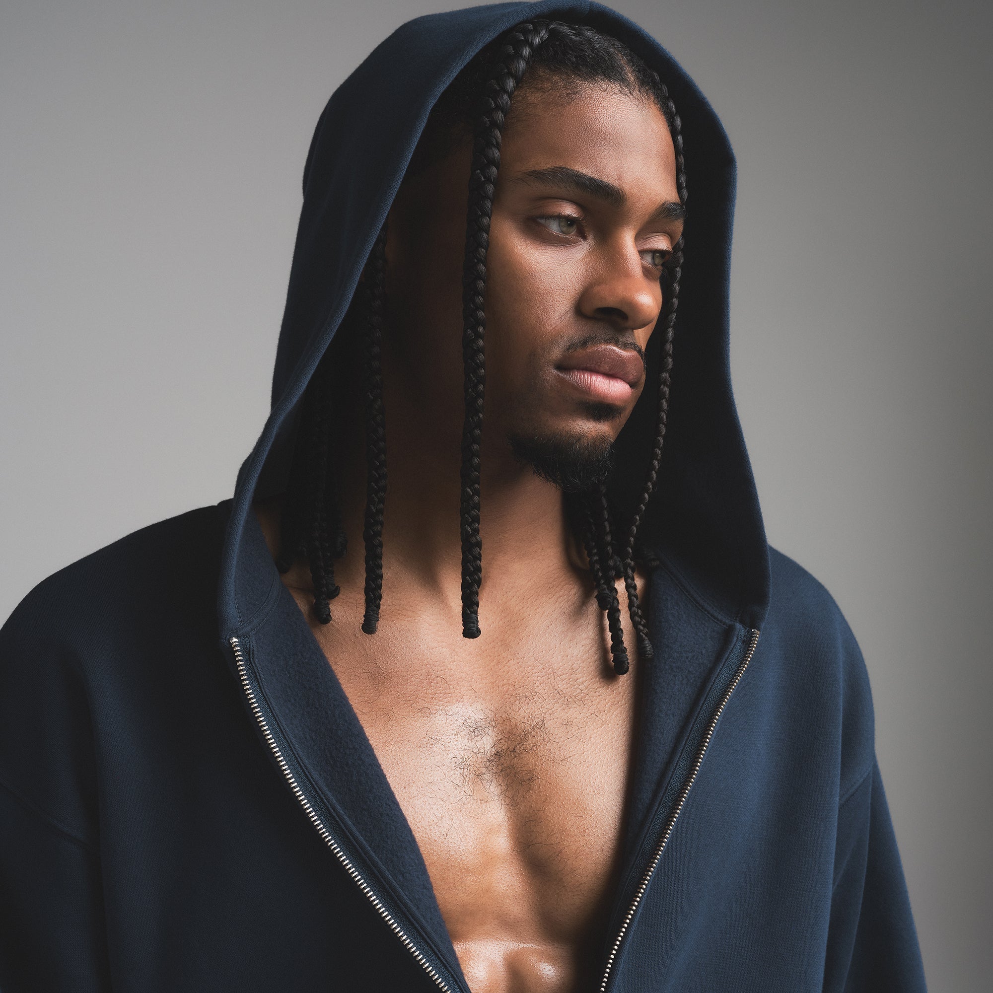 SKIMS FLEECE LOUNGE MENS RELAXED ZIP UP HOODIE | NAVY - Sneaker Türkiye