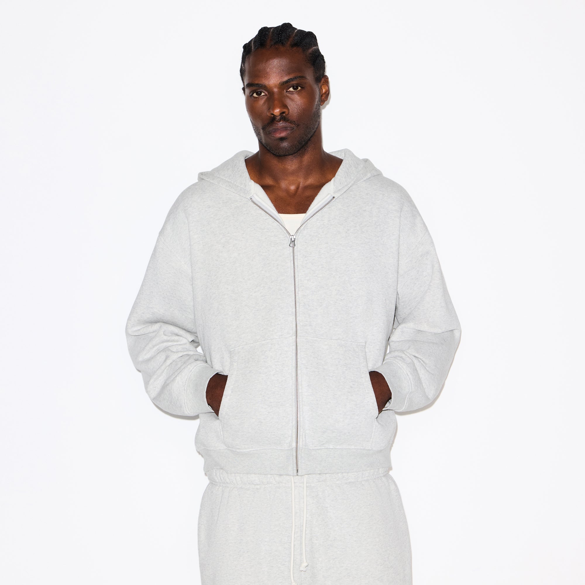 SKIMS FLEECE LOUNGE MENS RELAXED ZIP UP HOODIE | LIGHT HEATHER GREY - Sneaker Türkiye