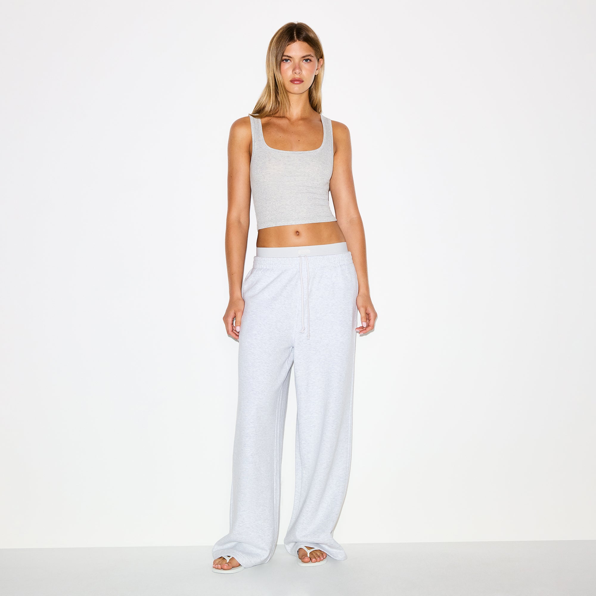 SKIMS COTTON FLEECE OVERBedenD DOUBLE WAISTBAND PANT | LIGHT HEATHER GREY - Sneaker Türkiye