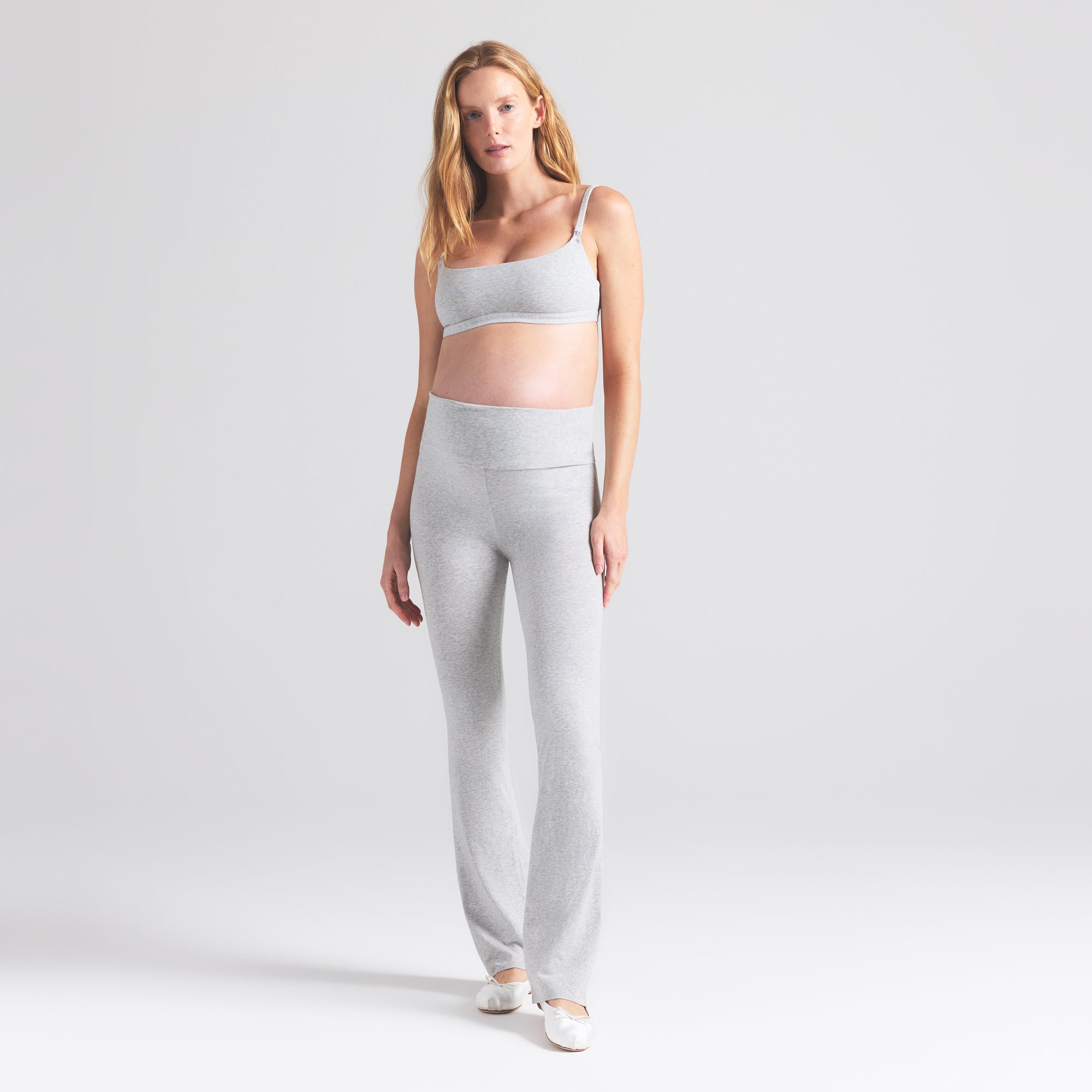 SKIMS COTTON JERSEY MATERNITY FOLDOVER PANT | LIGHT HEATHER GREY - Sneaker Türkiye