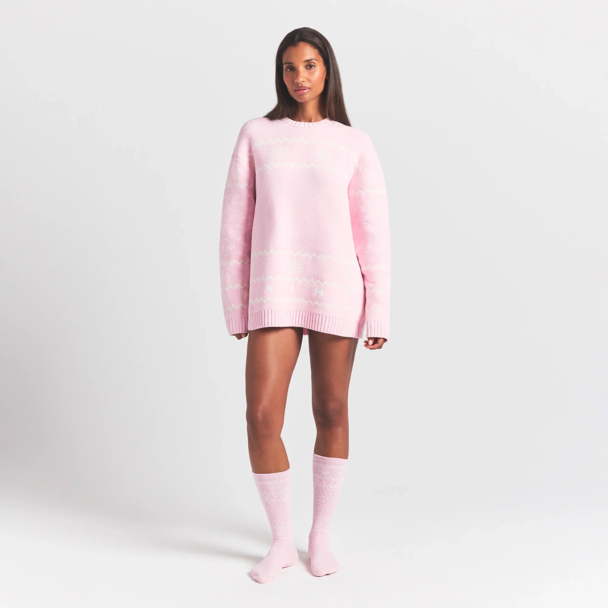 SKIMS COZY LITE SOCK | BABY PINK HEART FAIR ISLE - Sneaker Türkiye