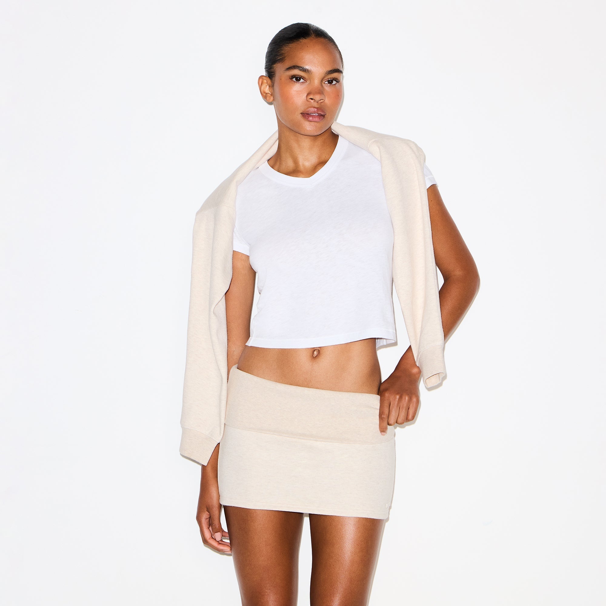 SKIMS COTTON FLEECE FOLDOVER MINI SKIRT | OATMEAL HEATHER - Sneaker Türkiye