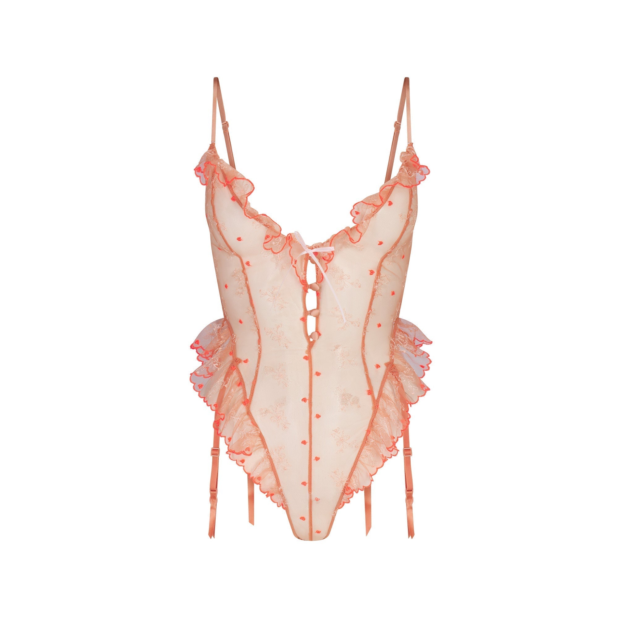 SKIMS EMBROIDERED TULLE GARTER TEDDY | GUAVA HEART TULLE - Sneaker Türkiye