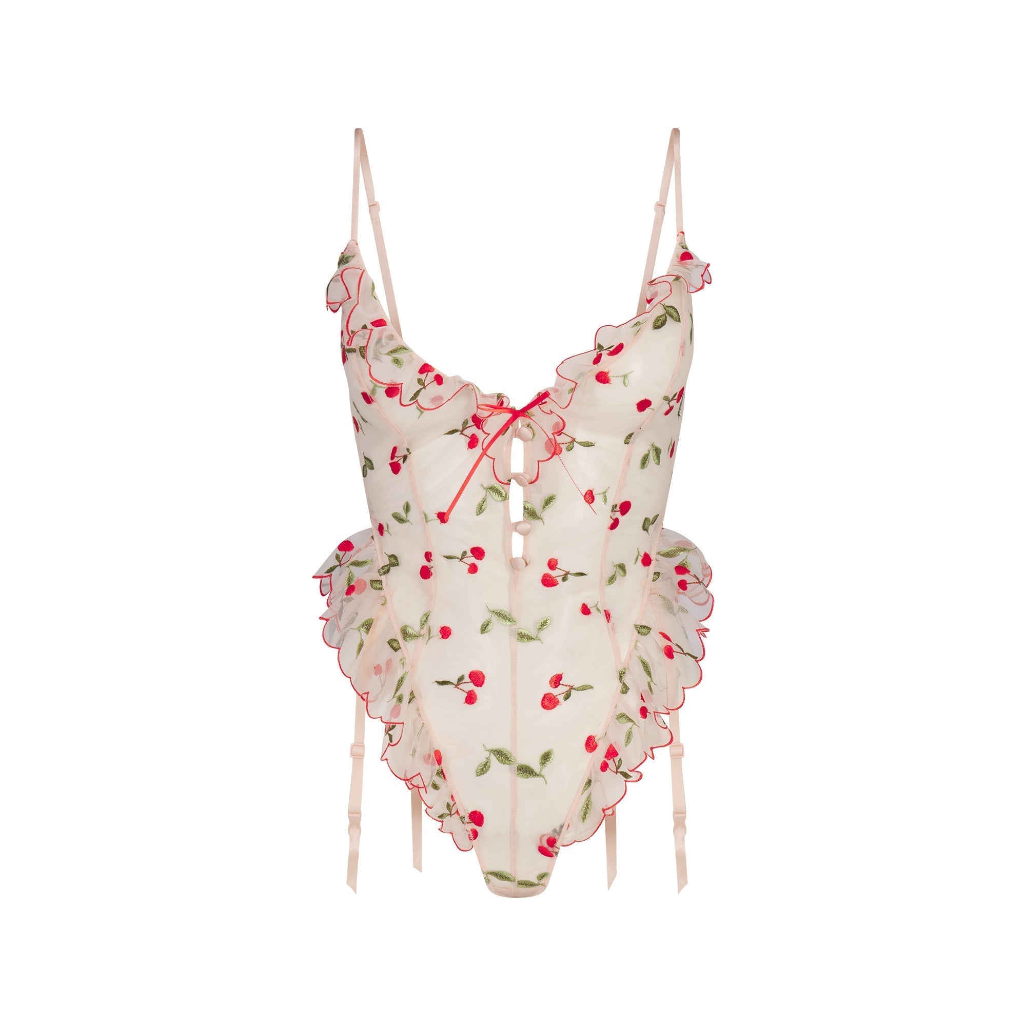 SKIMS EMBROIDERED TULLE GARTER TEDDY | PRIMROSE CHERRY TULLE - Sneaker Türkiye