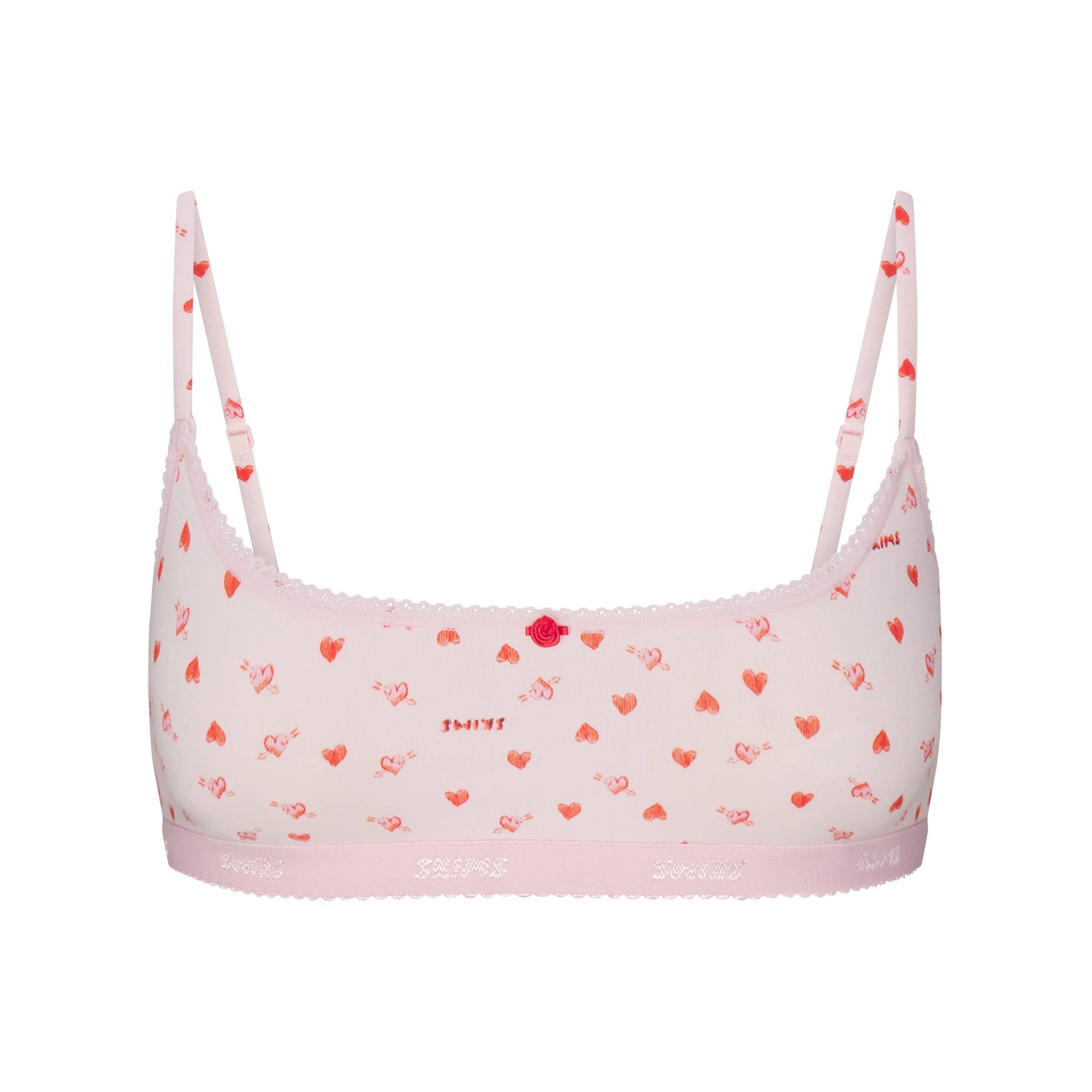 SKIMS LIGHTWEIGHT COTTON LOGO PICOT SCOOP BRALETTE | BABY PINK ARROWED HEARTS - Sneaker Türkiye