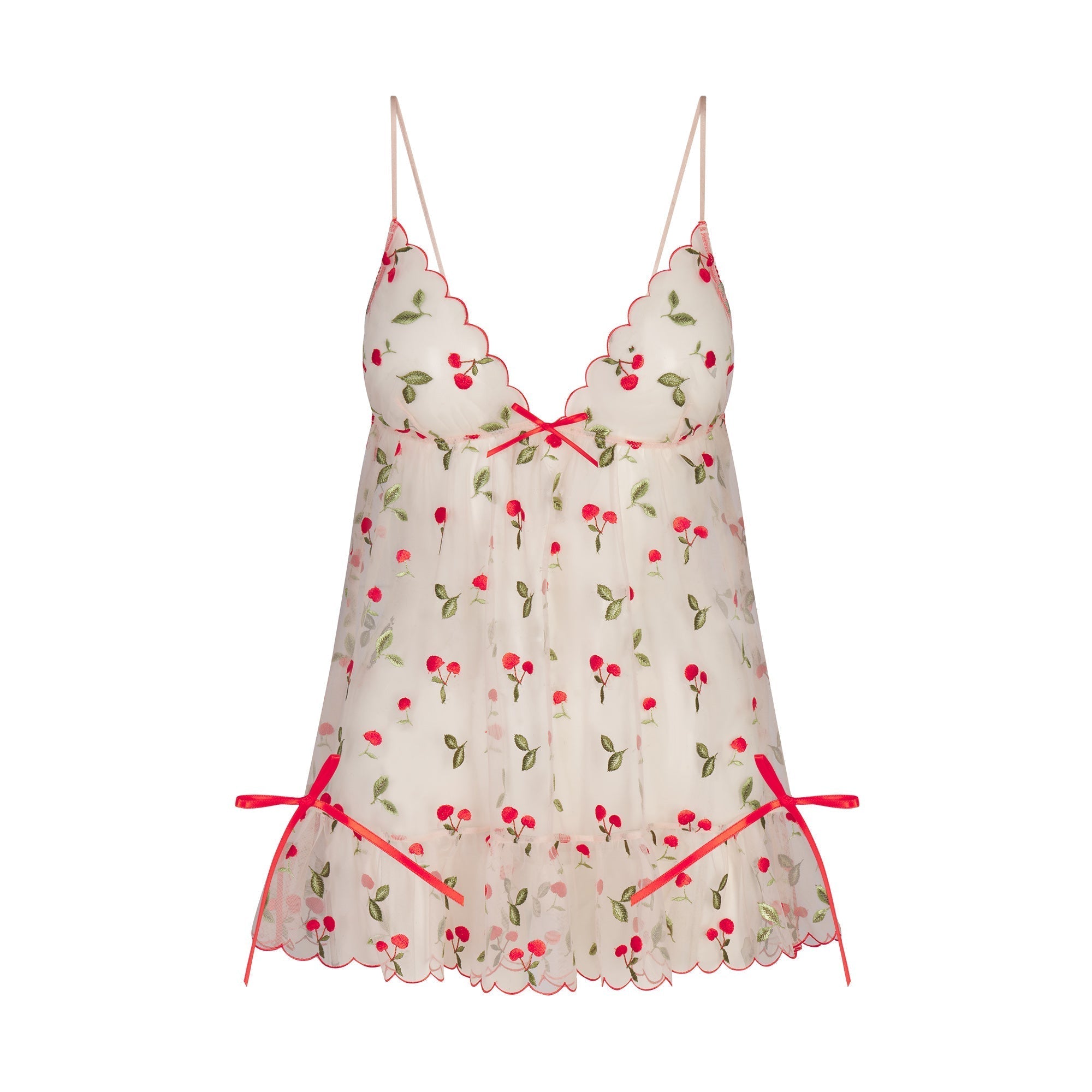 SKIMS EMBROIDERED TULLE MINI SLIP DRESS AND TANGA SET | PRIMROSE CHERRY TULLE - Sneaker Türkiye