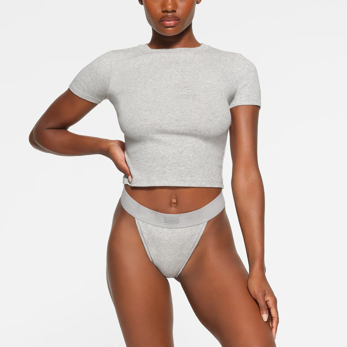 SKIMS COTTON RIB T-SHIRT | LIGHT HEATHER GREY - Sneaker Türkiye