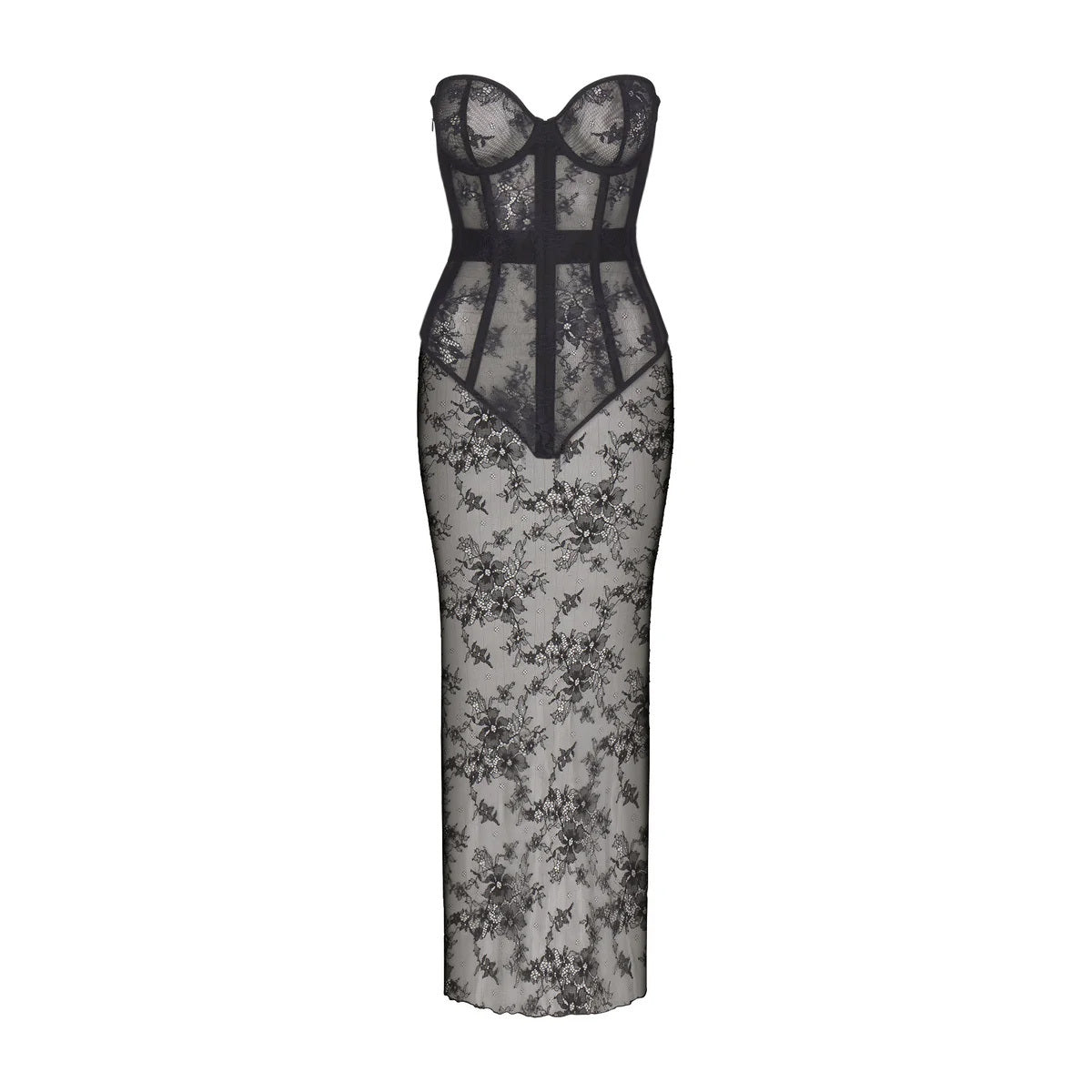 SKIMS ULTRA FINE LACE STRAPLESS CORSET LONG DRESS | ONYX - Sneaker Türkiye