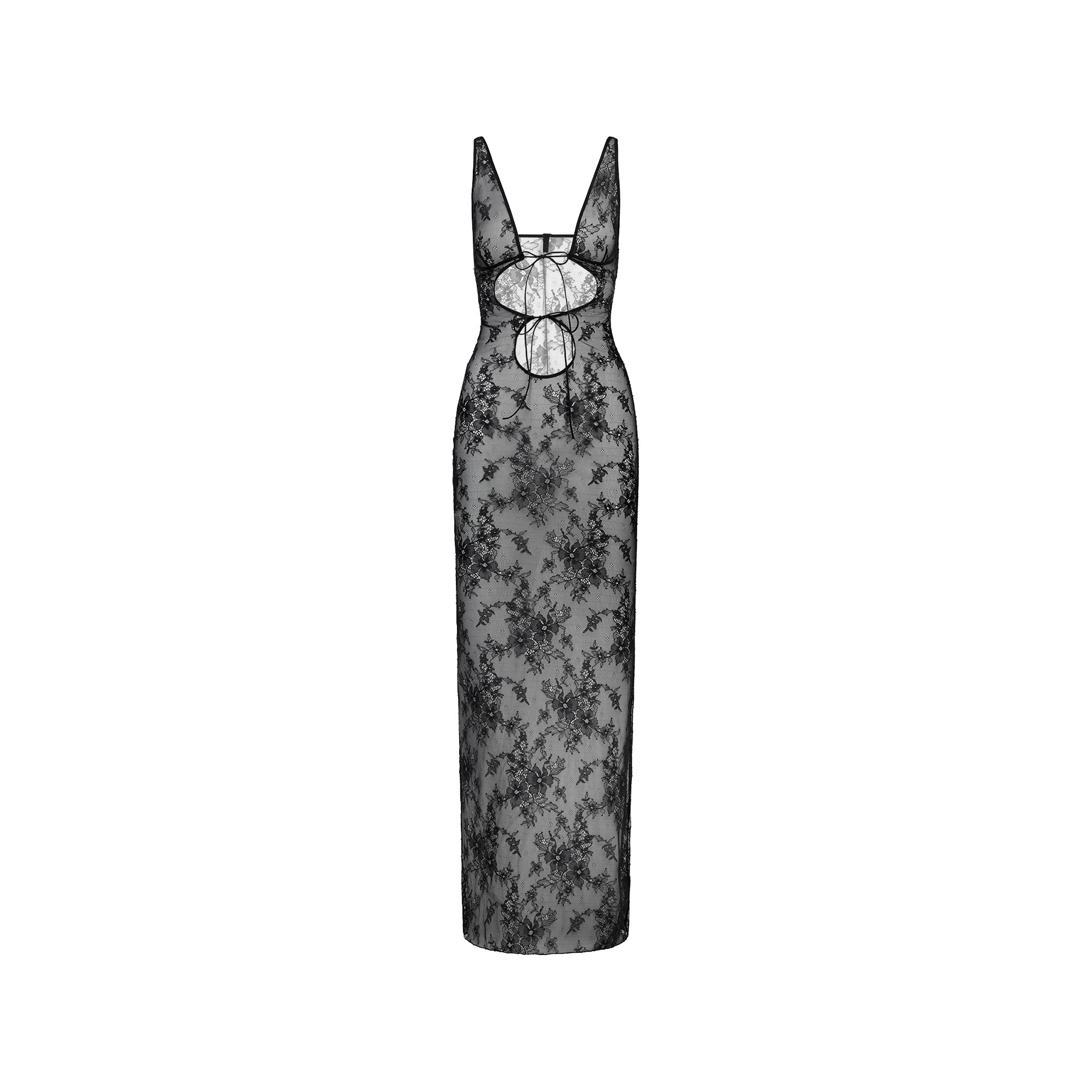 SKIMS ULTRA FINE LACE TIE FRONT LONG SLIP DRESS | ONYX - Sneaker Türkiye