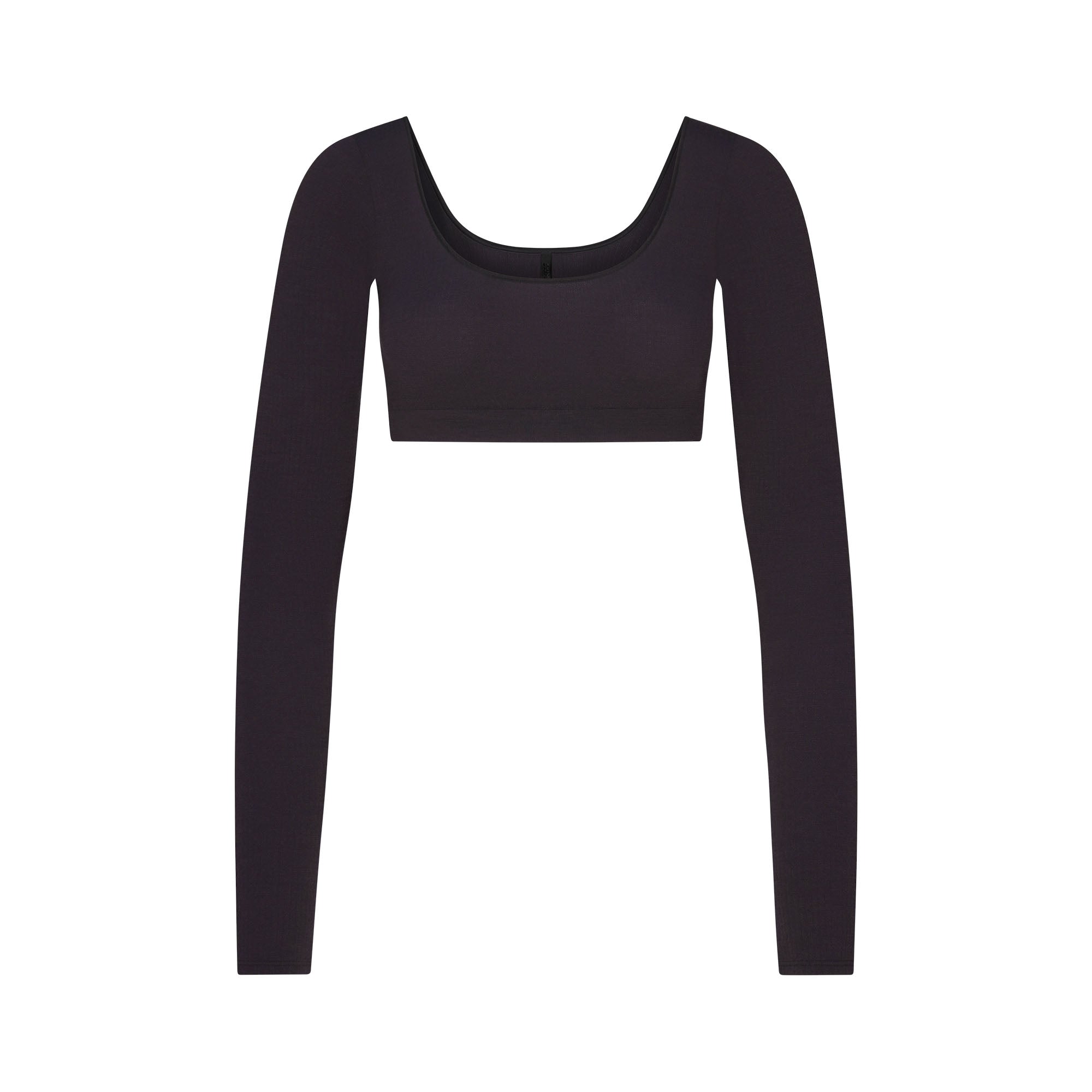 SKIMS WOOL RIB LONG SLEEVE SUPER CROPPED TOP | OBSIDIAN - Sneaker Türkiye