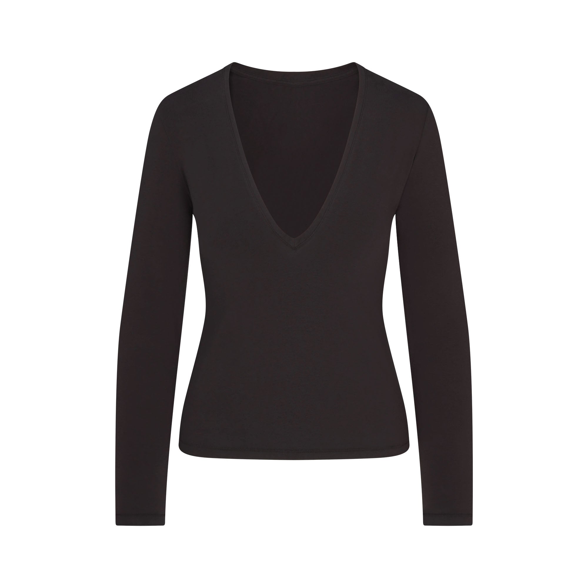 SKIMS COTTON JERSEY LONG SLEEVE PLUNGE TOP | SOOT - Sneaker Türkiye