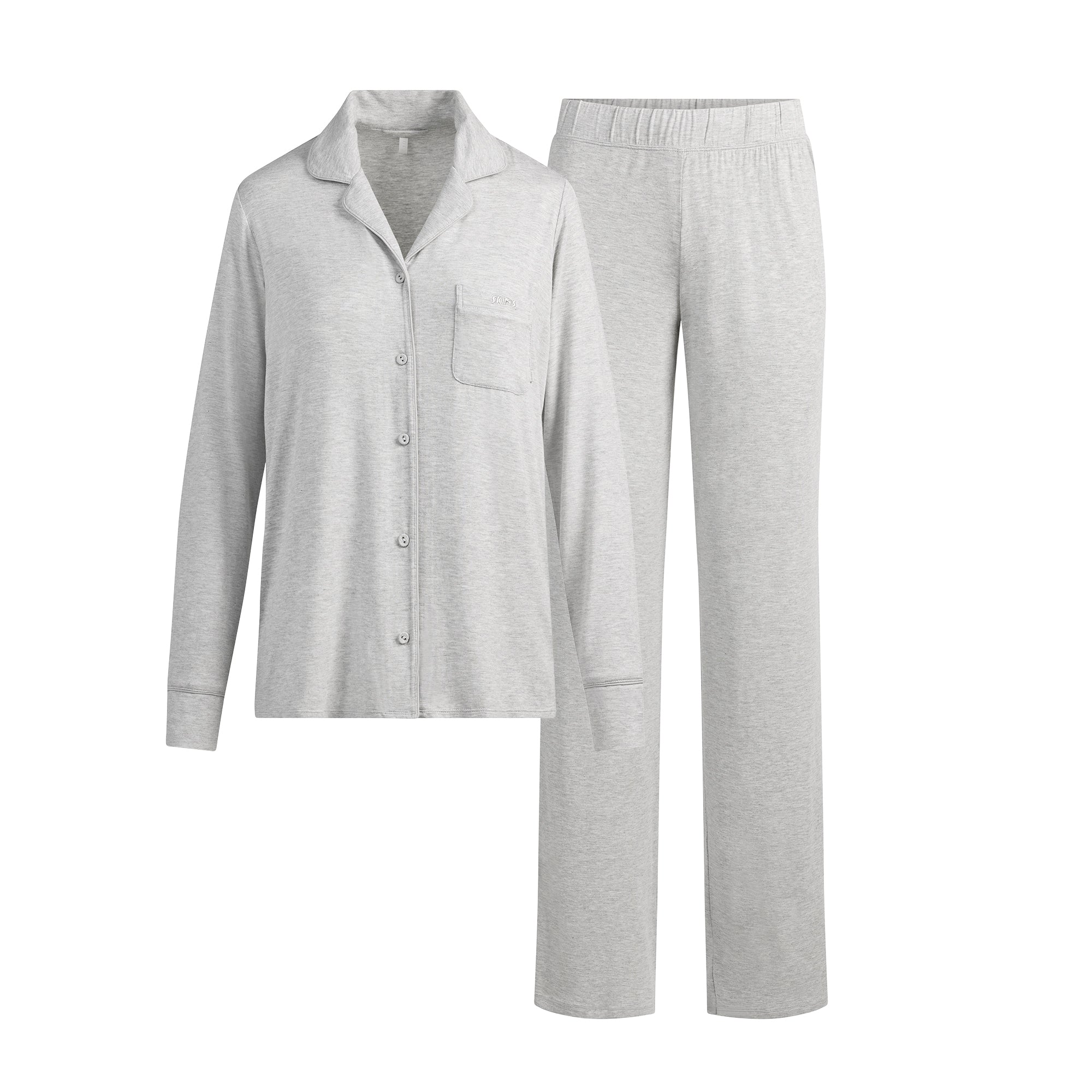 SKIMS SLEEP LONG SLEEVE BUTTON UP SET | LIGHT HEATHER GREY - Sneaker Türkiye