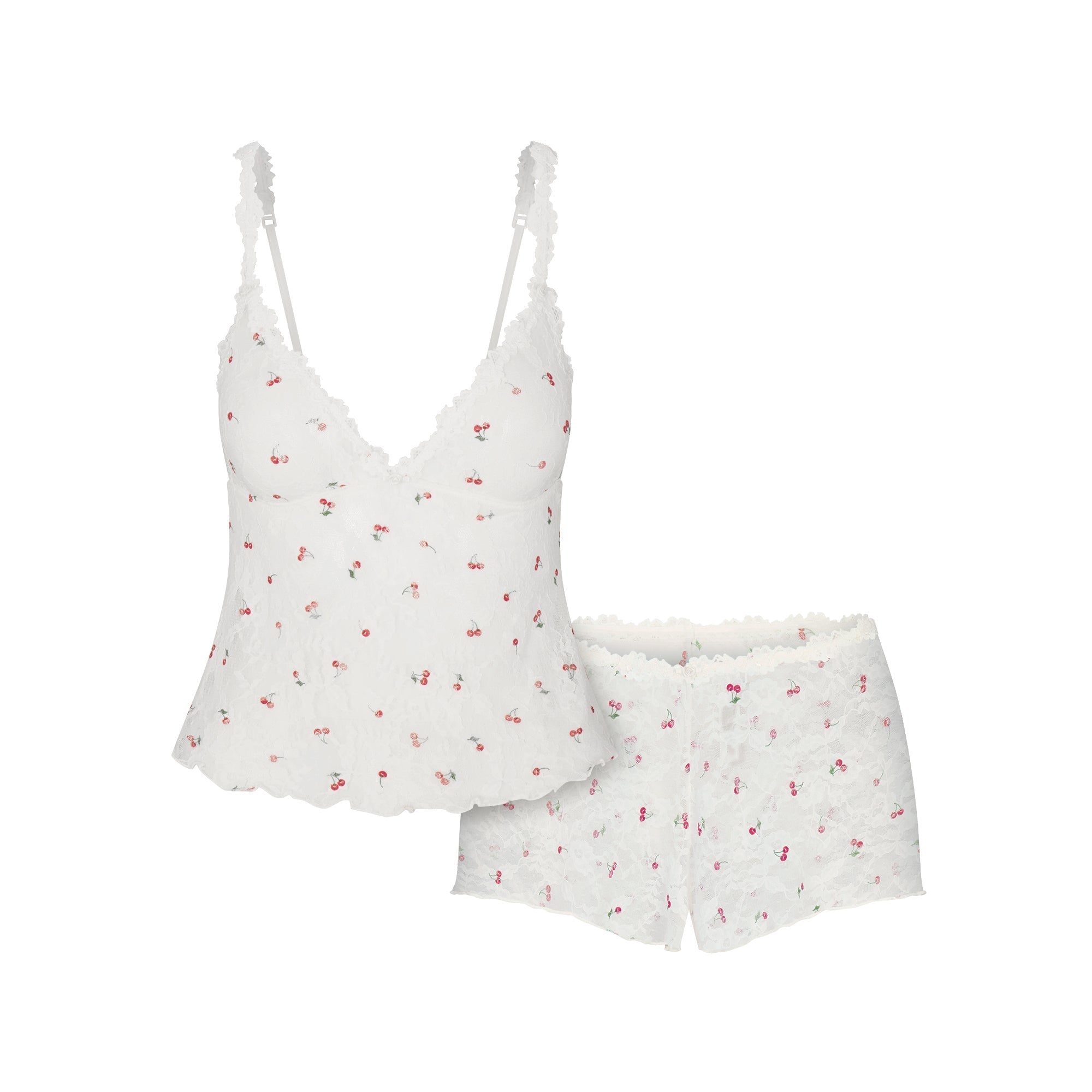 SKIMS STRETCH LACE TRIANGLE CAMI AND SHORT SET | IVORY CHERRY PRINT - Sneaker Türkiye