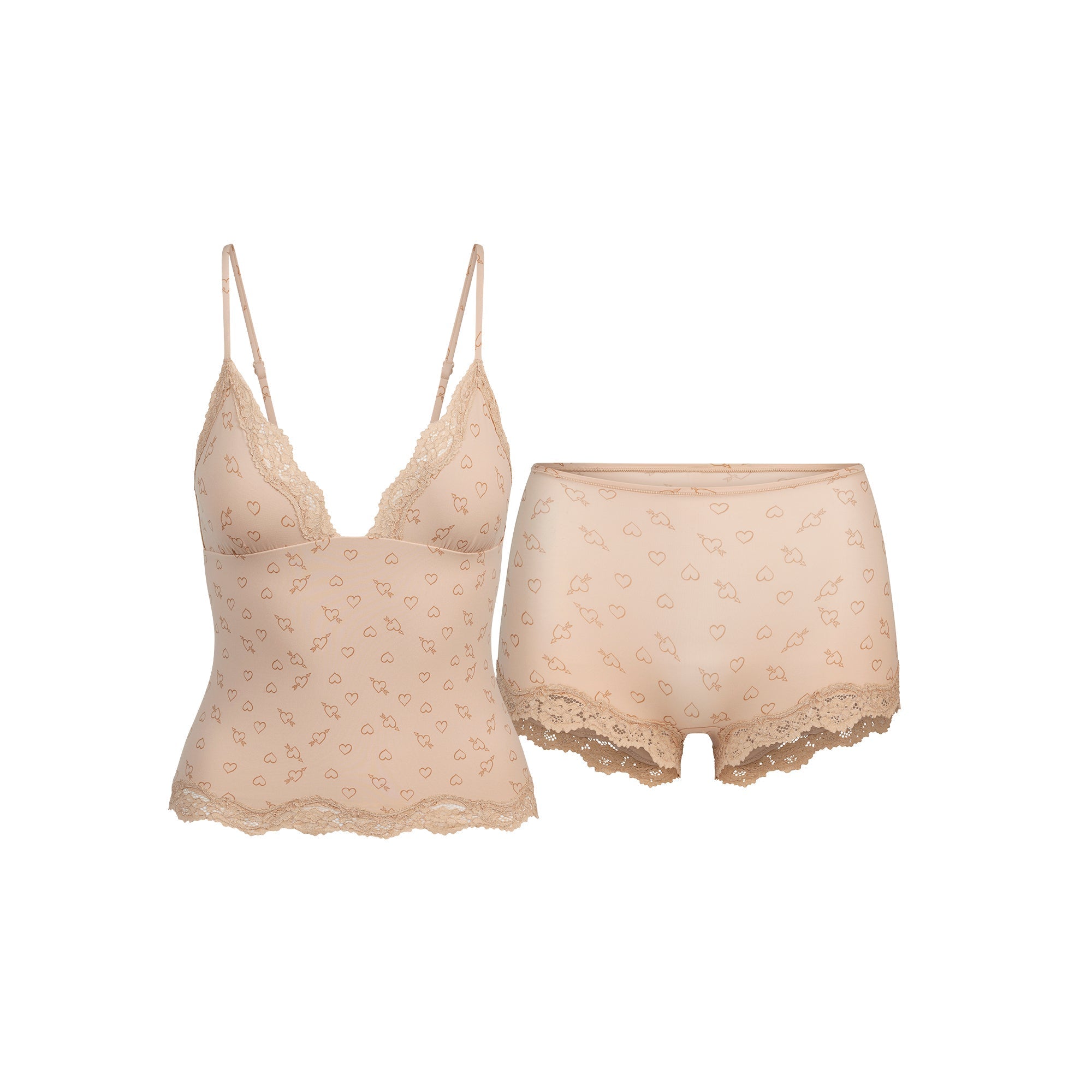SKIMS FITS EVERYBODY LACE TRIANGLE CAMI AND BOY SHORT SET | MICA SKETCHED HEARTS - Sneaker Türkiye