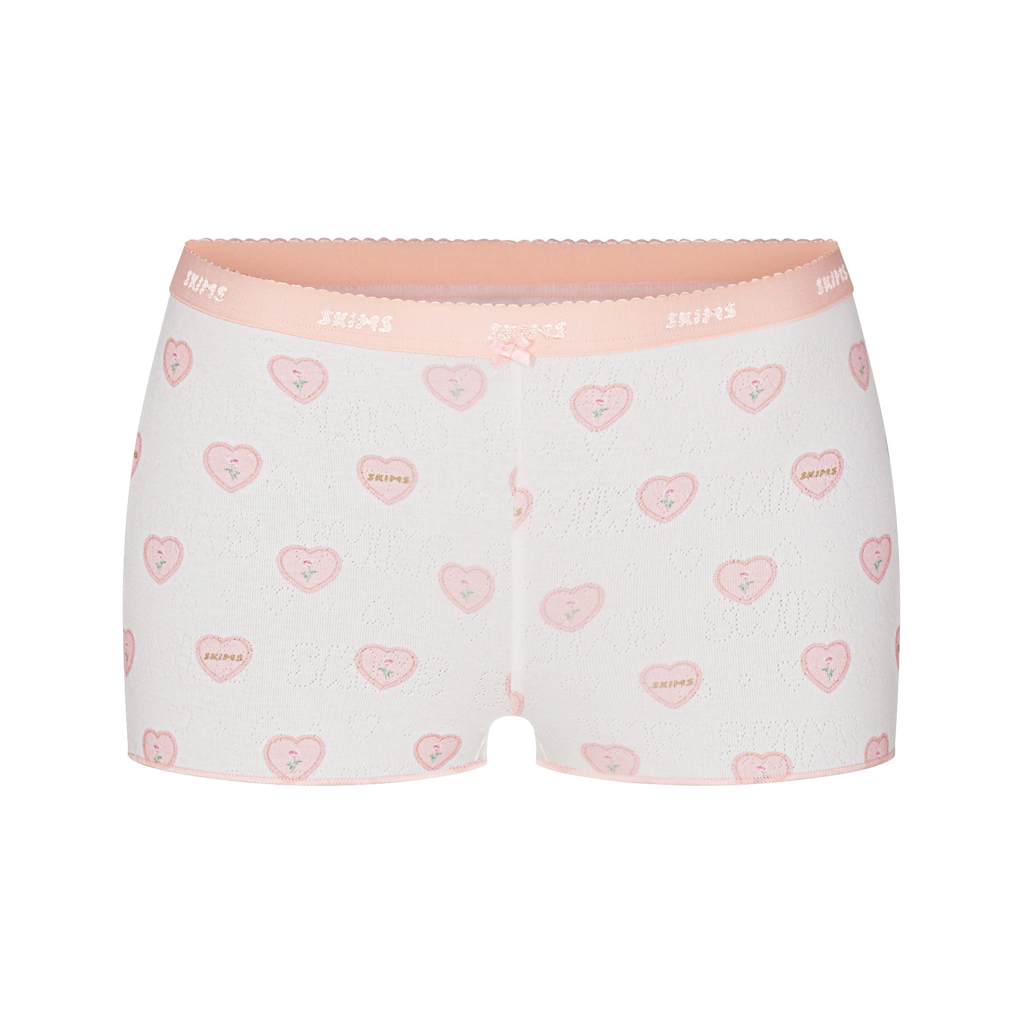 SKIMS LOGO POINTELLE BABY TEE AND MICRO SHORT SET | SNOW LACE HEARTS - Sneaker Türkiye