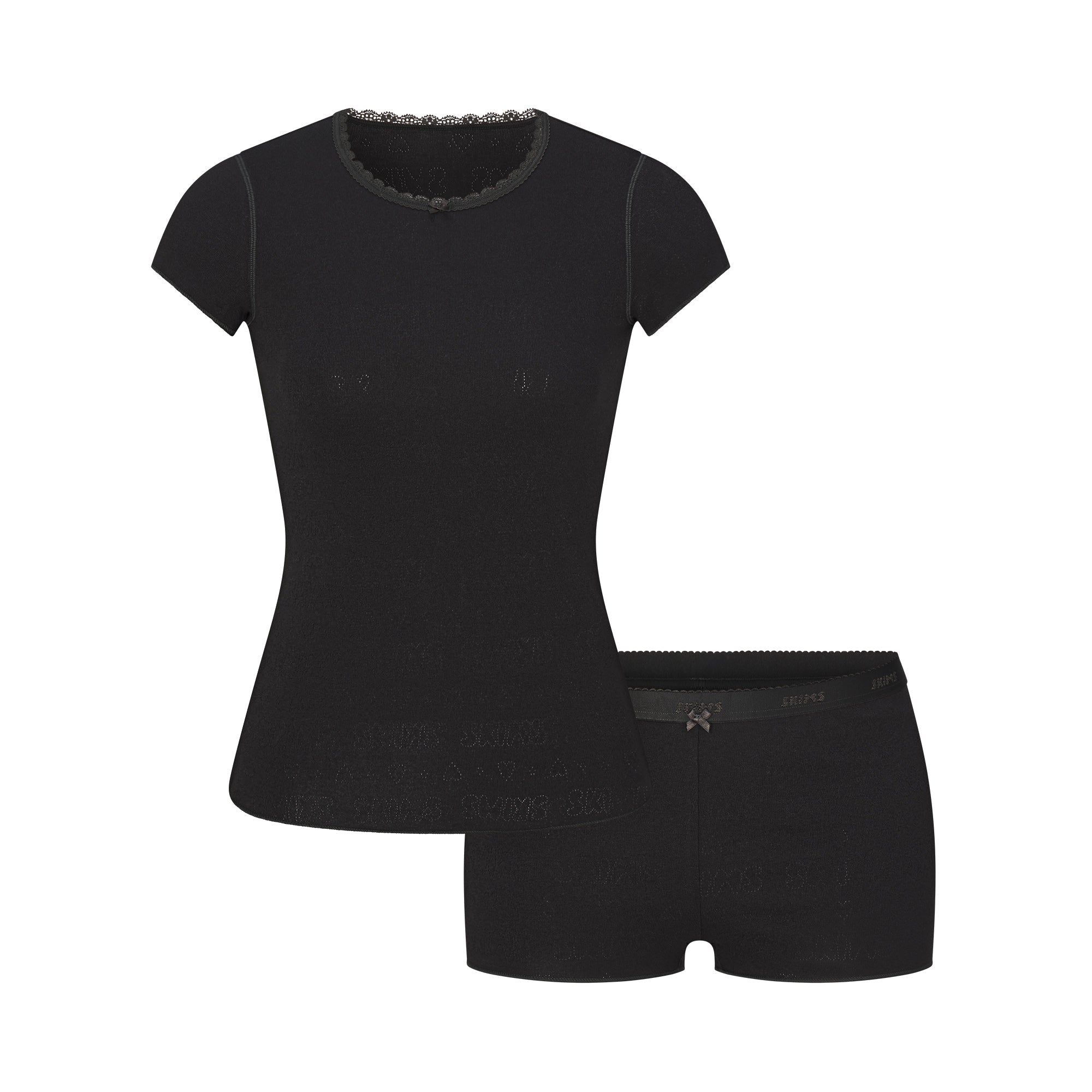 SKIMS LOGO POINTELLE BABY TEE AND MICRO SHORT SET | SOOT - Sneaker Türkiye