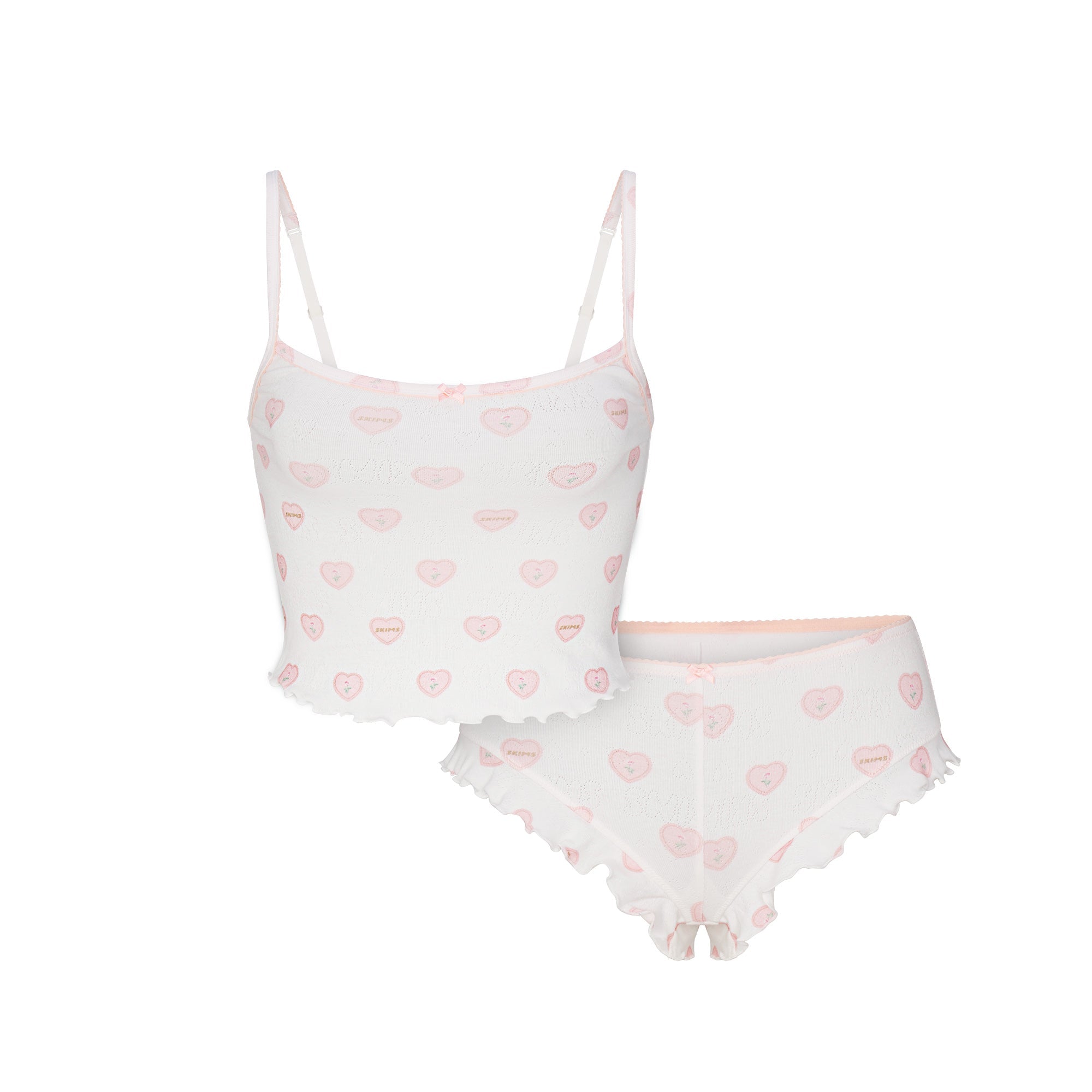SKIMS LOGO POINTELLE CAMI SLEEP SET | SNOW LACE HEARTS - Sneaker Türkiye