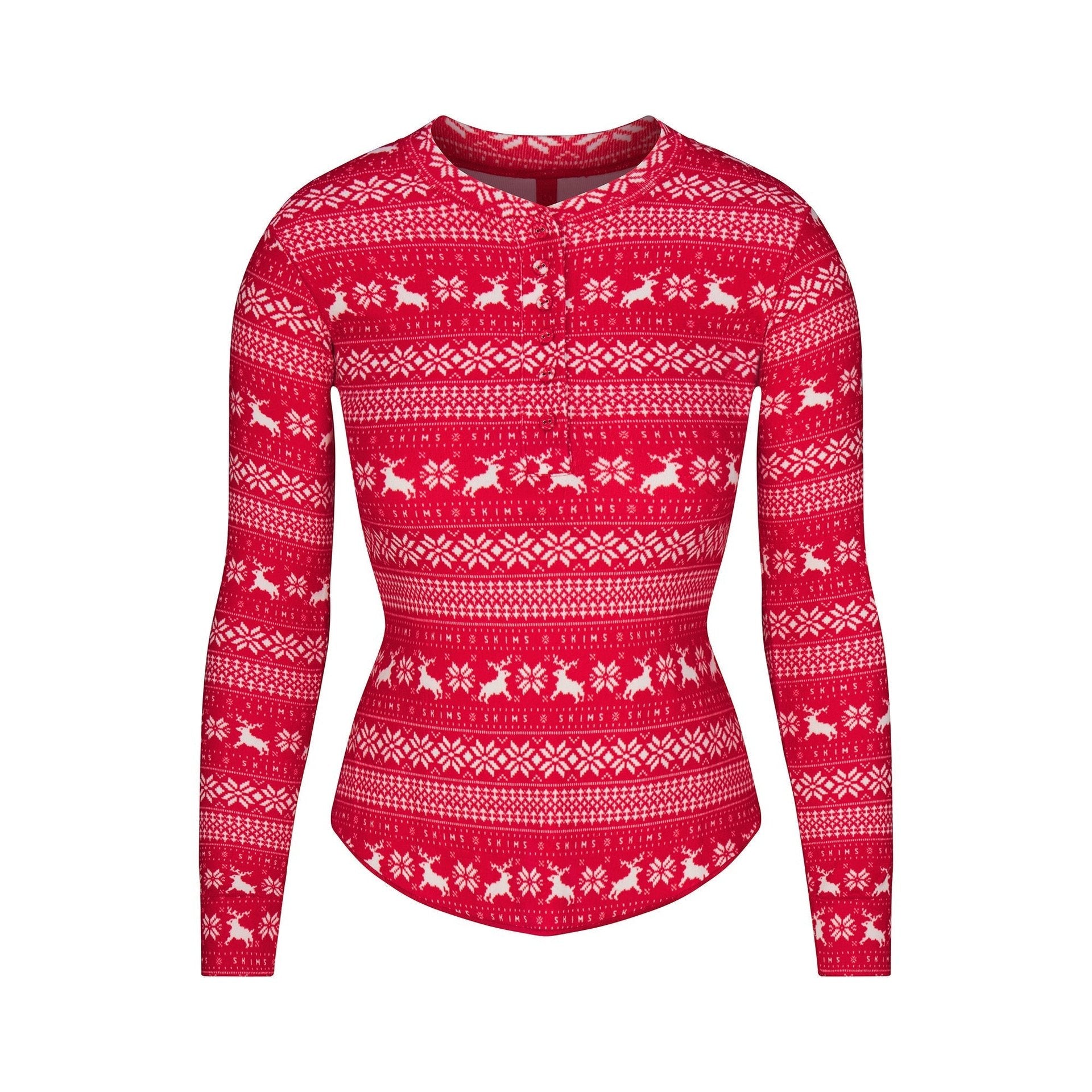 SKIMS LOGO PLUSH POINTELLE LONG SLEEVE HENLEY | RED DEER FAIR ISLE - Sneaker Türkiye