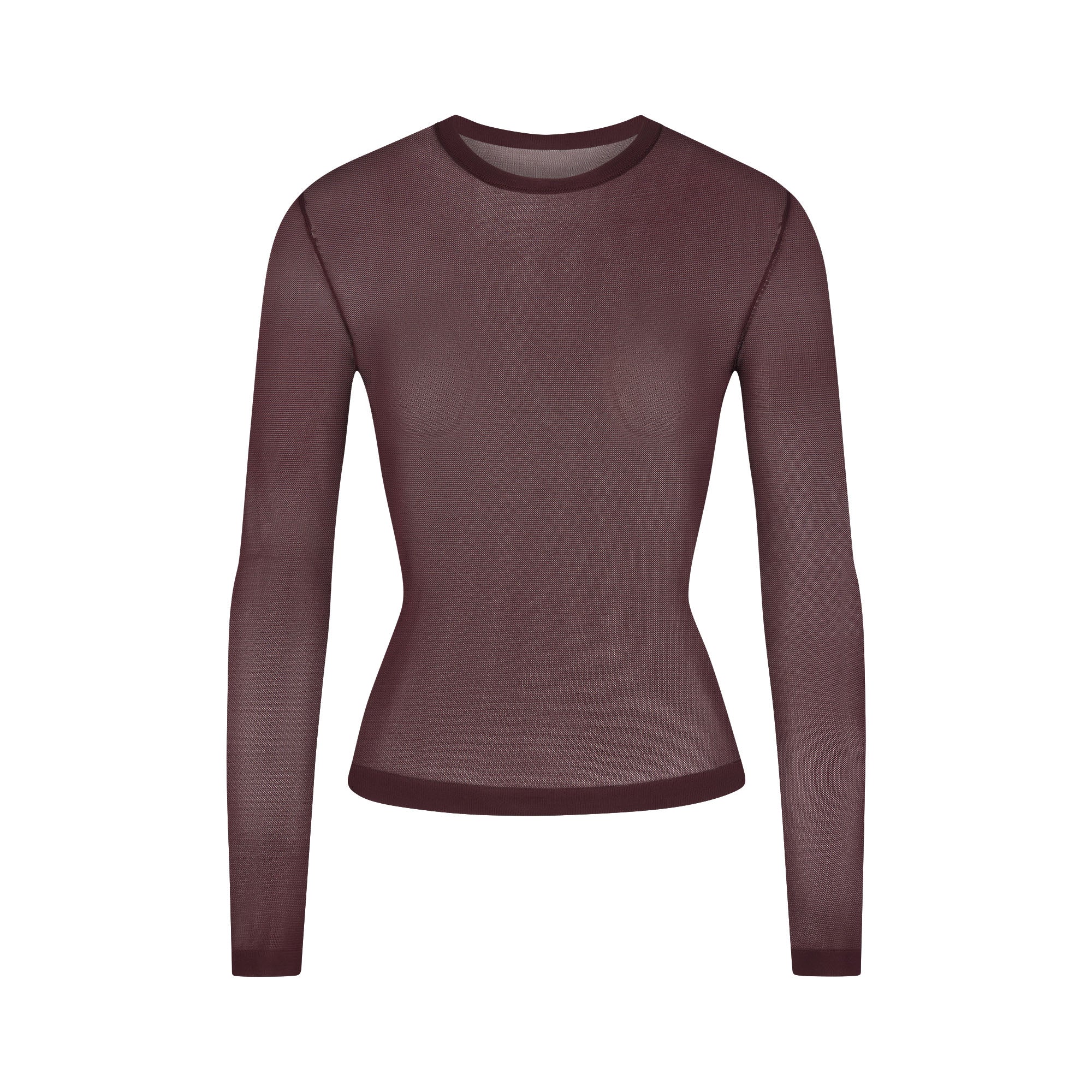 SKIMS SLINKY KNIT CREW NECK LONG SLEEVE TOP | CURRANT - Sneaker Türkiye