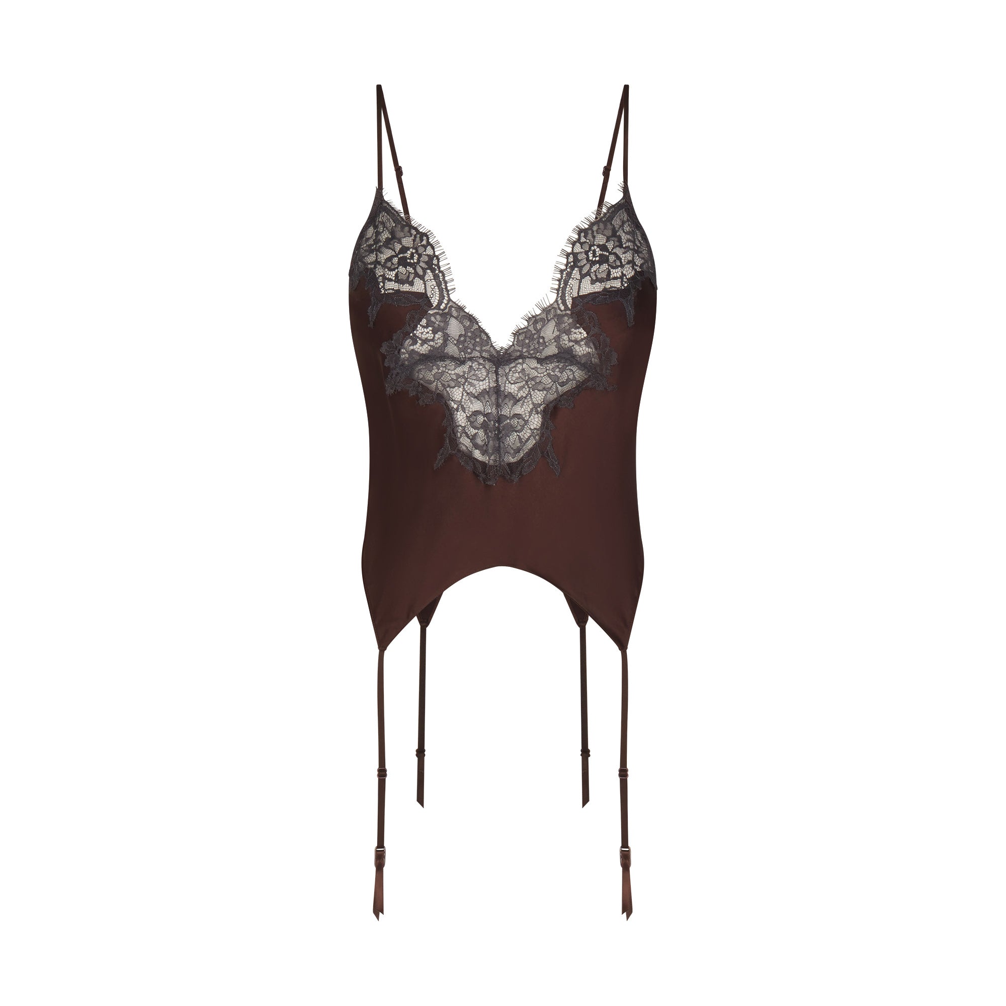 SKIMS SILK LACE GARTER CAMI AND SHORT SET | ESPRESSO CONTRAST - Sneaker Türkiye
