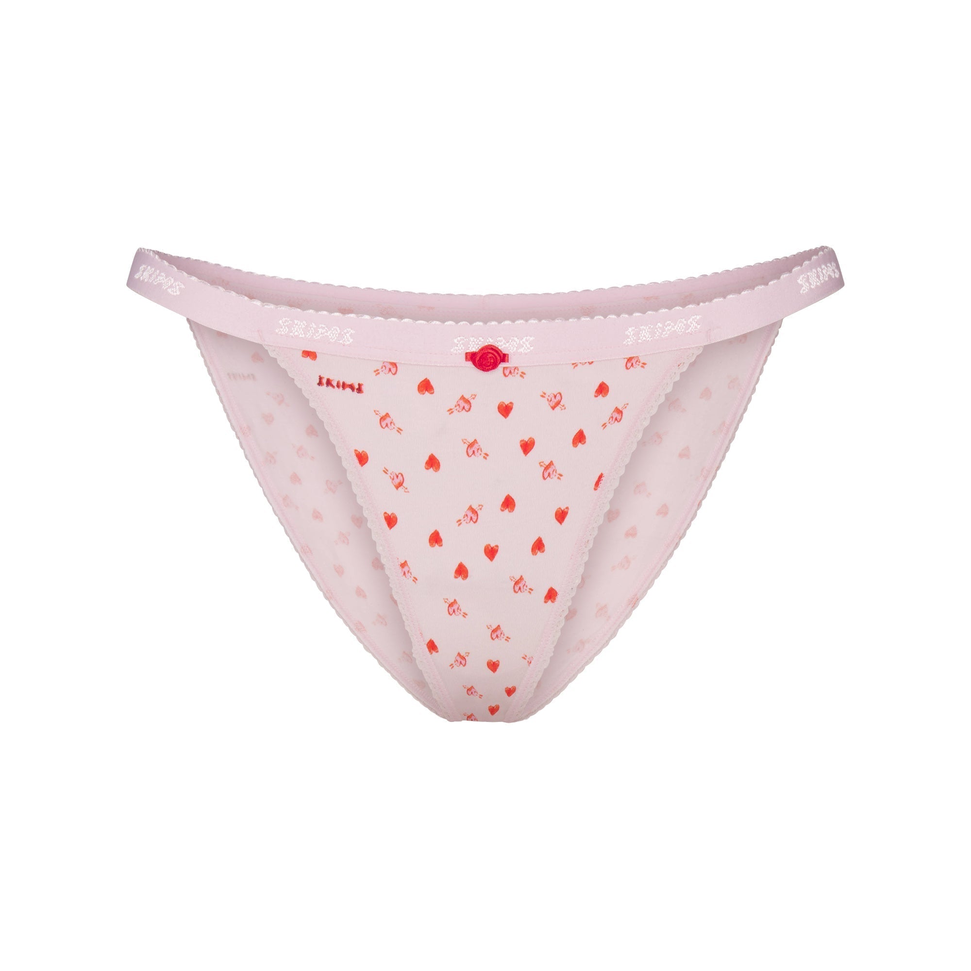 SKIMS LIGHTWEIGHT COTTON LOGO PICOT STRING BIKINI | BABY PINK ARROWED HEARTS - Sneaker Türkiye