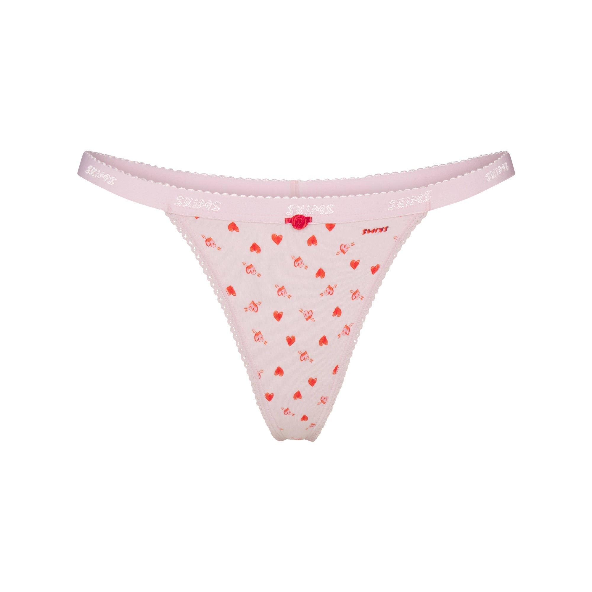 SKIMS LIGHTWEIGHT COTTON LOGO PICOT THONG | BABY PINK ARROWED HEARTS - Sneaker Türkiye