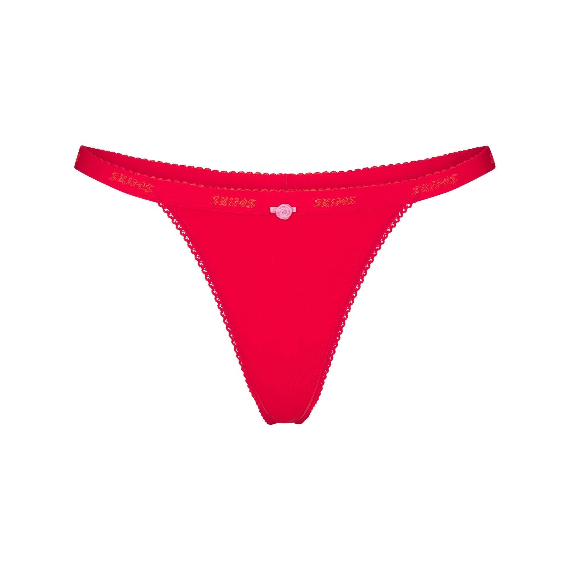 SKIMS LIGHTWEIGHT COTTON LOGO PICOT THONG | RUBY TONAL - Sneaker Türkiye