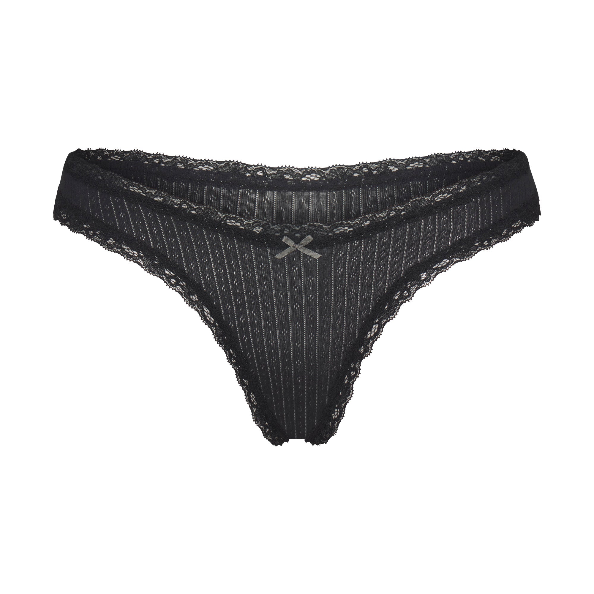 SKIMS LIGHTWEIGHT COTTON POINTELLE LACE THONG | SOOT TONAL - Sneaker Türkiye