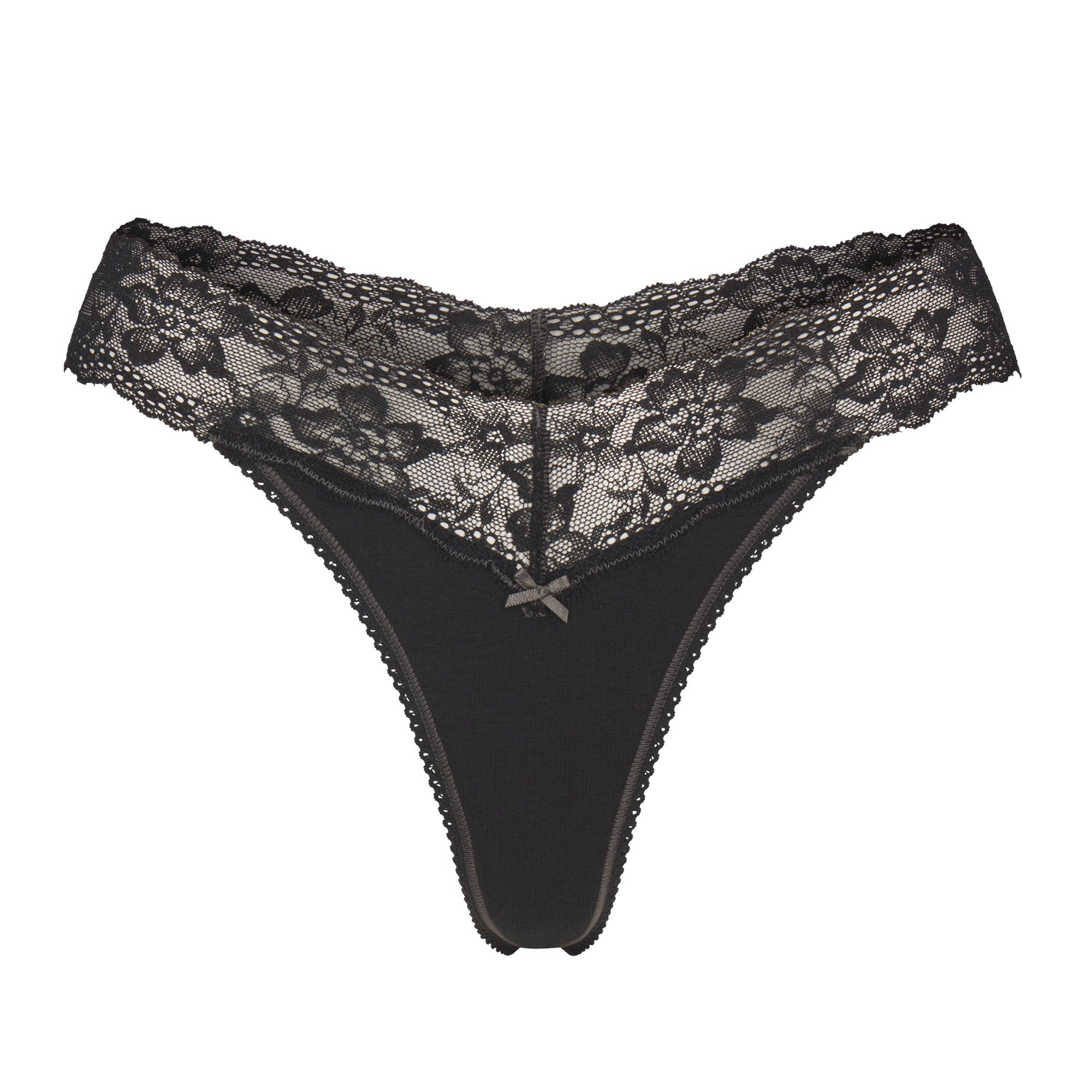 SKIMS LIGHTWEIGHT COTTON WIDE LACE THONG | SOOT TONAL - Sneaker Türkiye