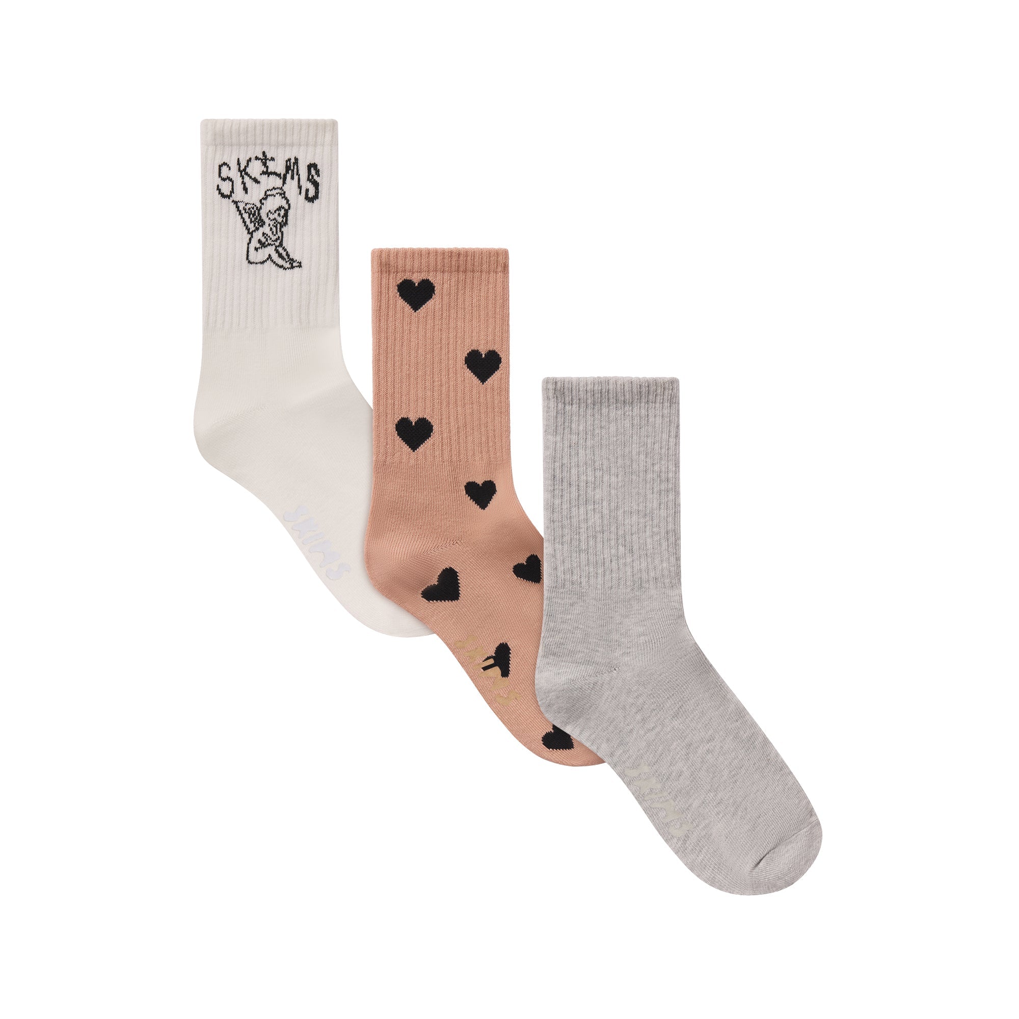 SKIMS RIBBED CREW SOCK 3-PACK | SPACED HEARTS MULTI - Sneaker Türkiye
