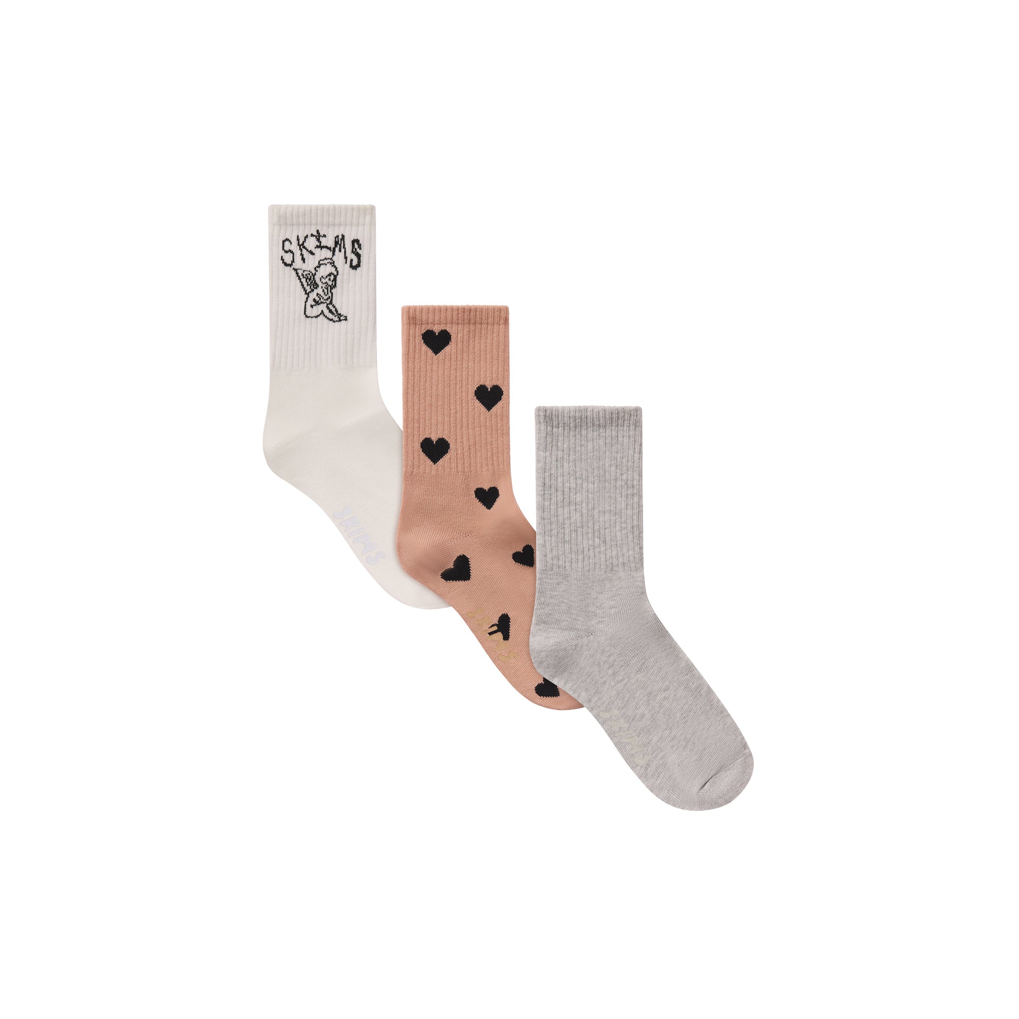 SKIMS RIBBED CREW SOCK 3-PACK | SPACED HEARTS MULTI - Sneaker Türkiye