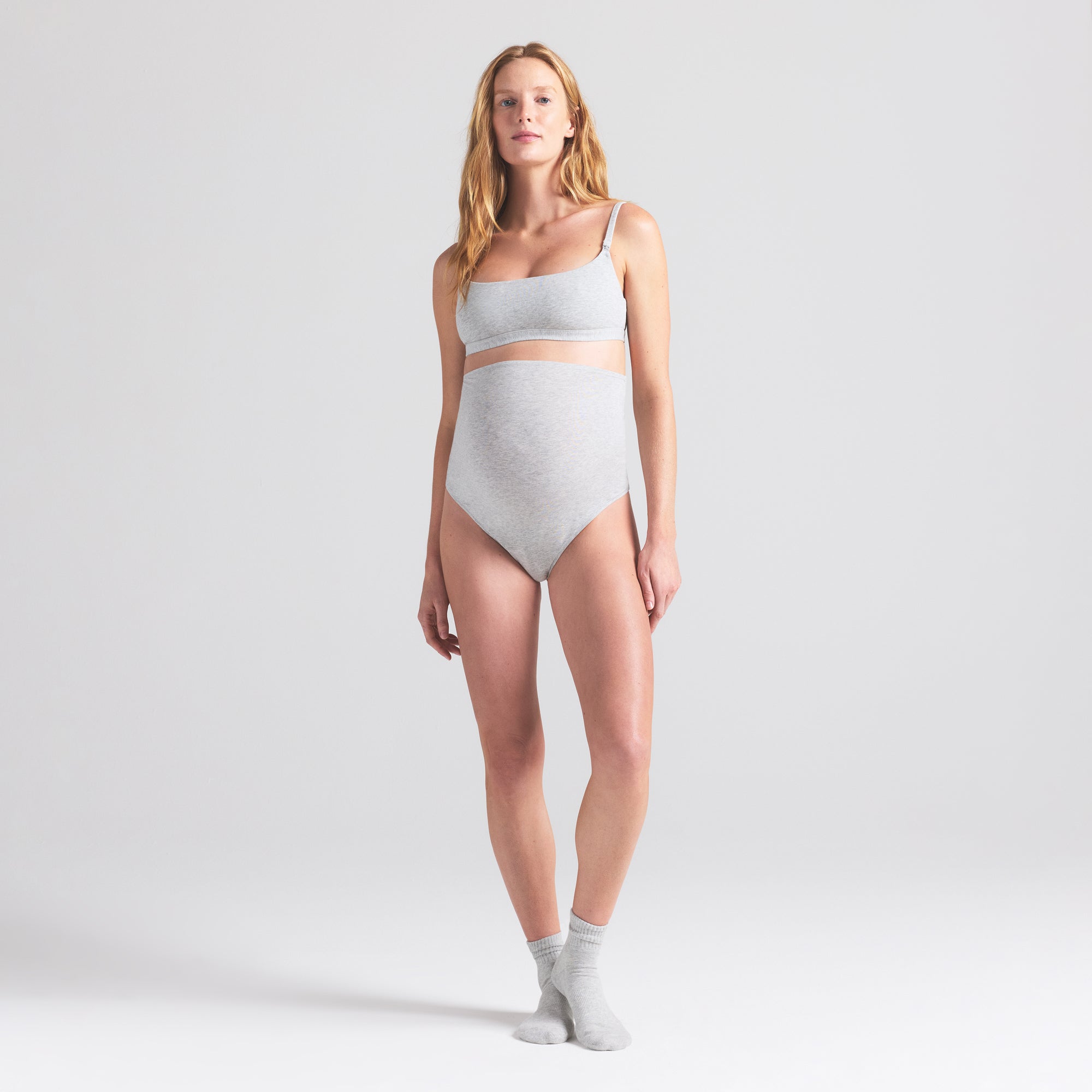 SKIMS COTTON JERSEY MATERNITY NURSING SCOOP BRALETTE | LIGHT HEATHER GREY - Sneaker Türkiye