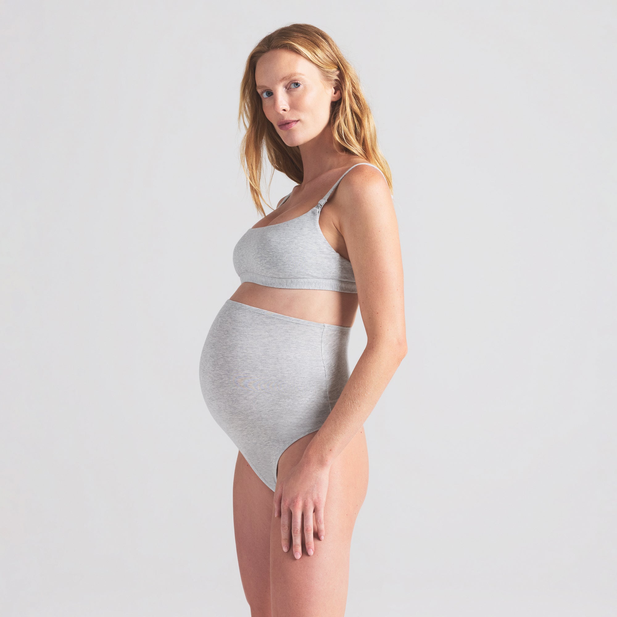 SKIMS COTTON JERSEY MATERNITY NURSING SCOOP BRALETTE | LIGHT HEATHER GREY - Sneaker Türkiye