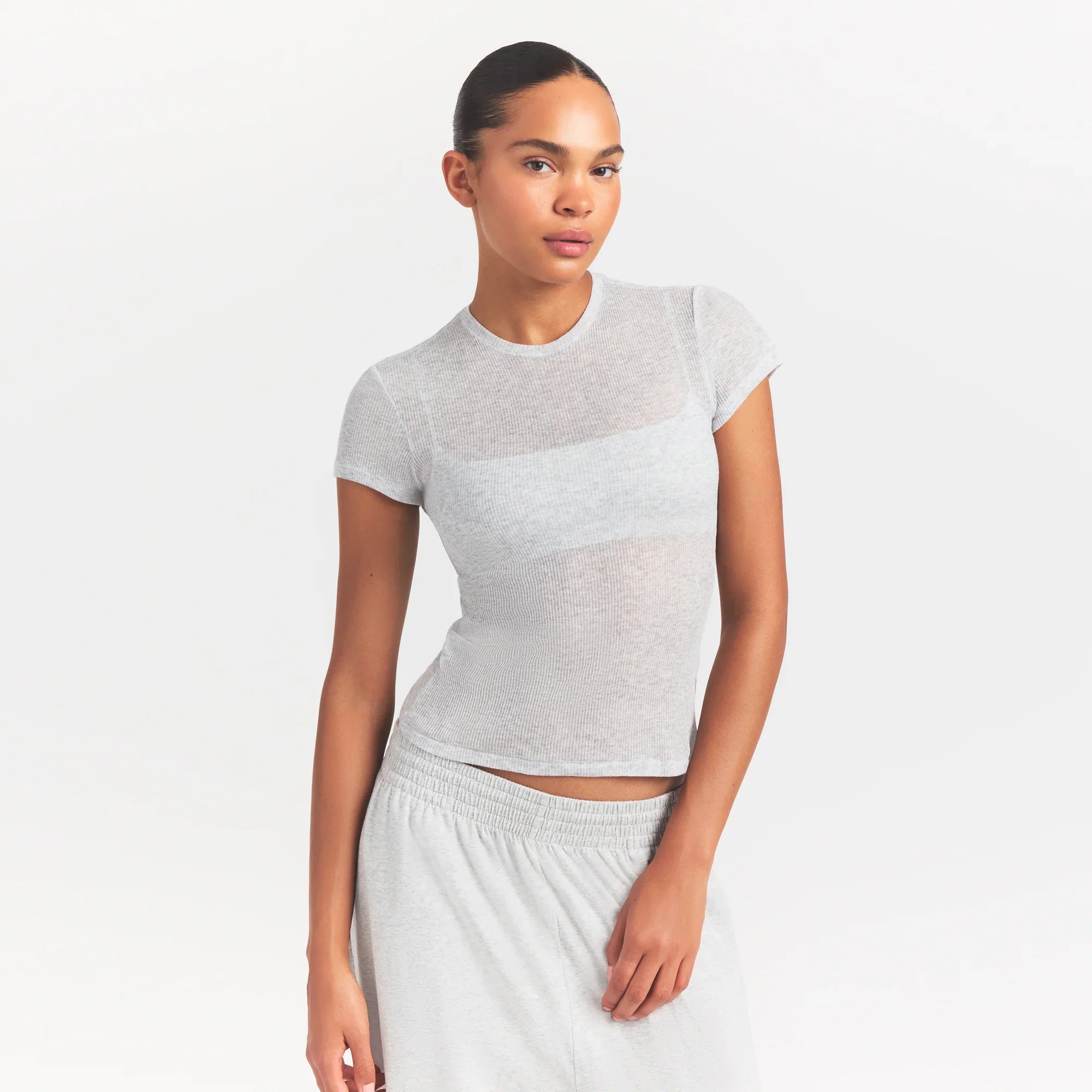 SKIMS SHEER RIB T-SHIRT | LIGHT HEATHER GREY - Sneaker Türkiye