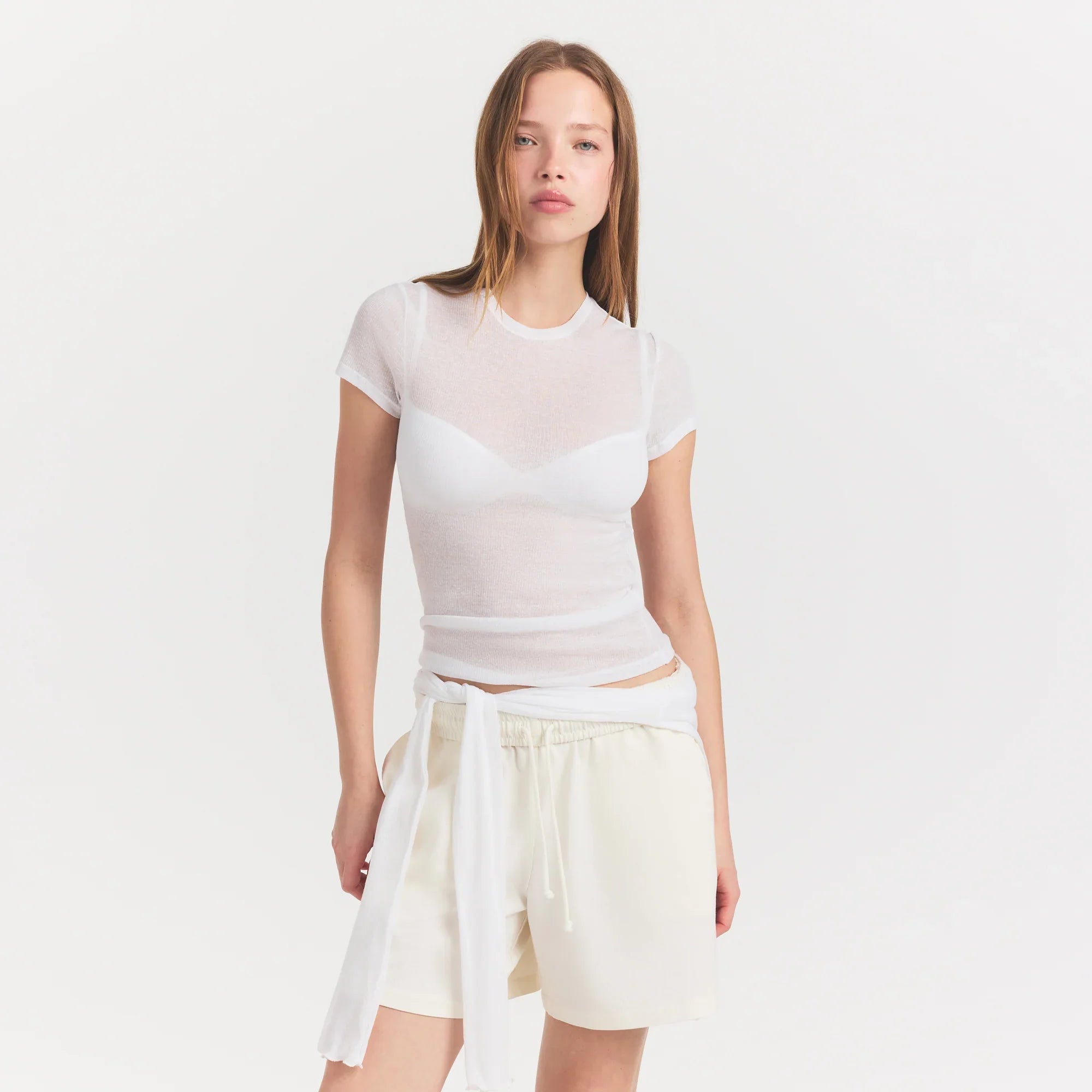 SKIMS SHEER RIB T-SHIRT | SNOW - Sneaker Türkiye