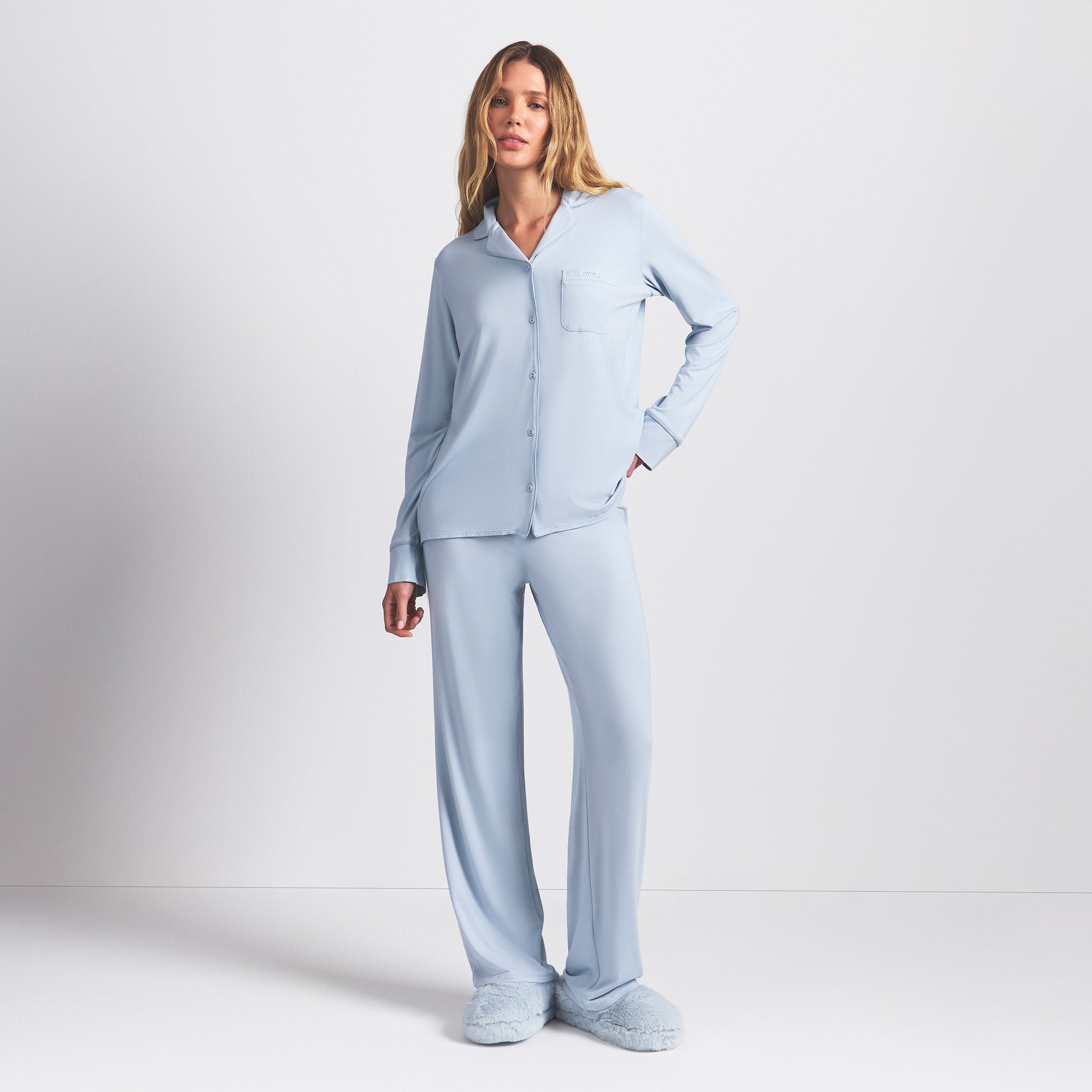 SKIMS SLEEP LONG SLEEVE BUTTON UP SET | ZEN BLUE - Sneaker Türkiye