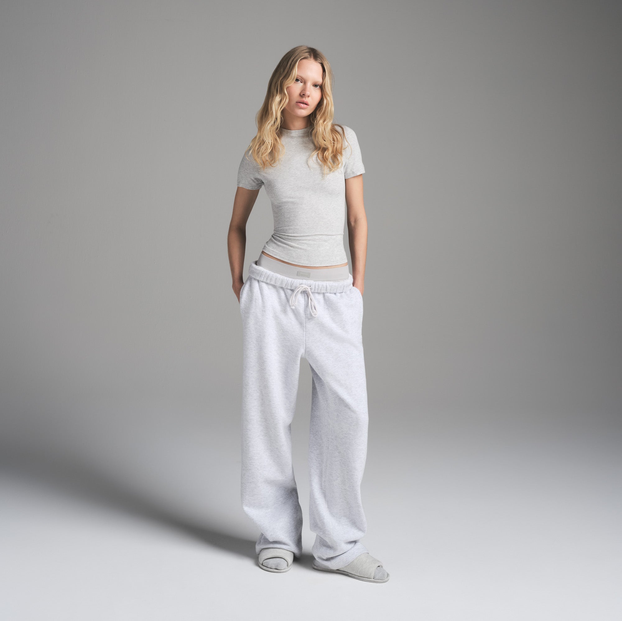 SKIMS COTTON FLEECE CLASSIC STRAIGHT LEG PANT | LIGHT HEATHER GREY - Sneaker Türkiye