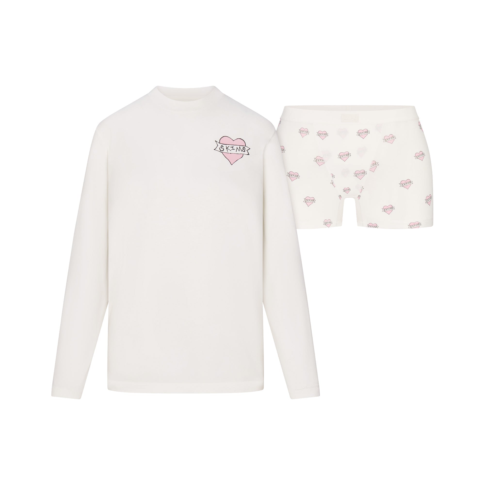 SKIMS BOYFRIEND LONG SLEEVE T-SHIRT AND SHORT BOXER SET | MARBLE HEART BANNER - Sneaker Türkiye