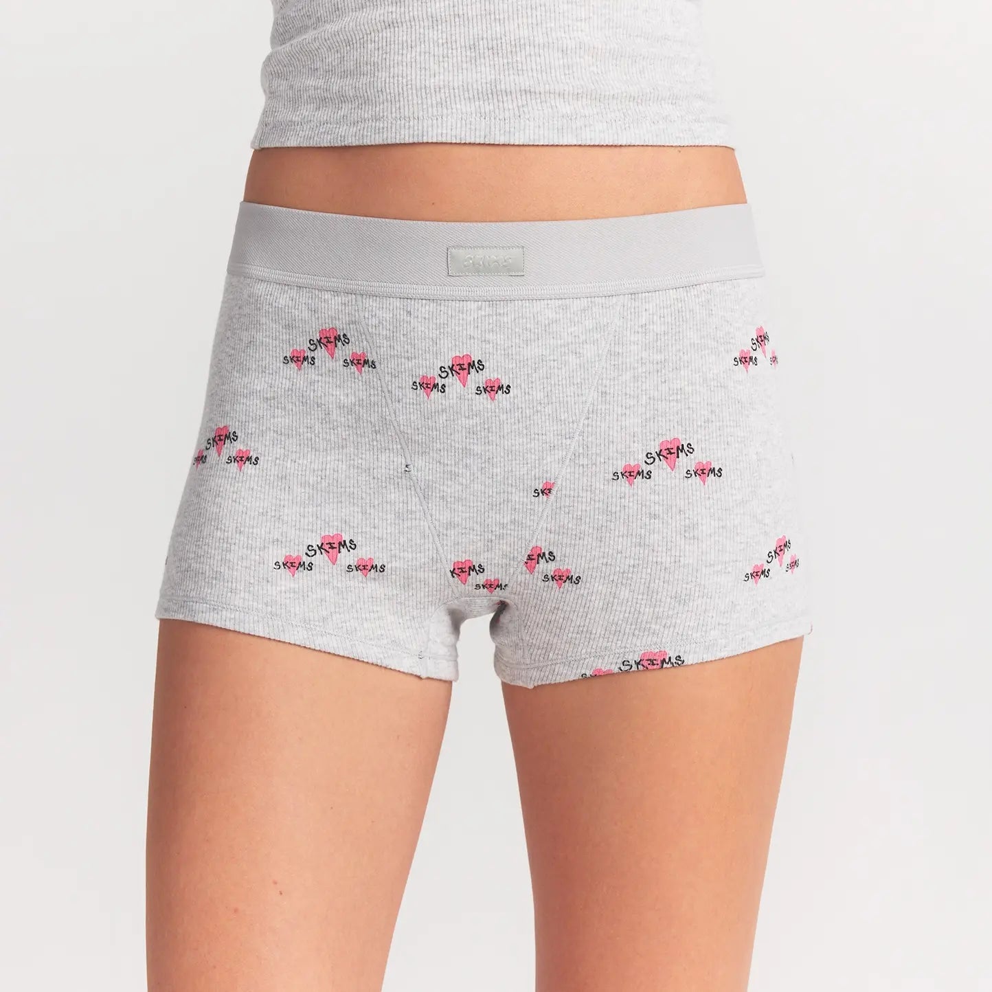 SKIMS COTTON RIB TANK AND SHORT SET | LIGHT HEATHER GREY TRIPLE HEARTS - Sneaker Türkiye