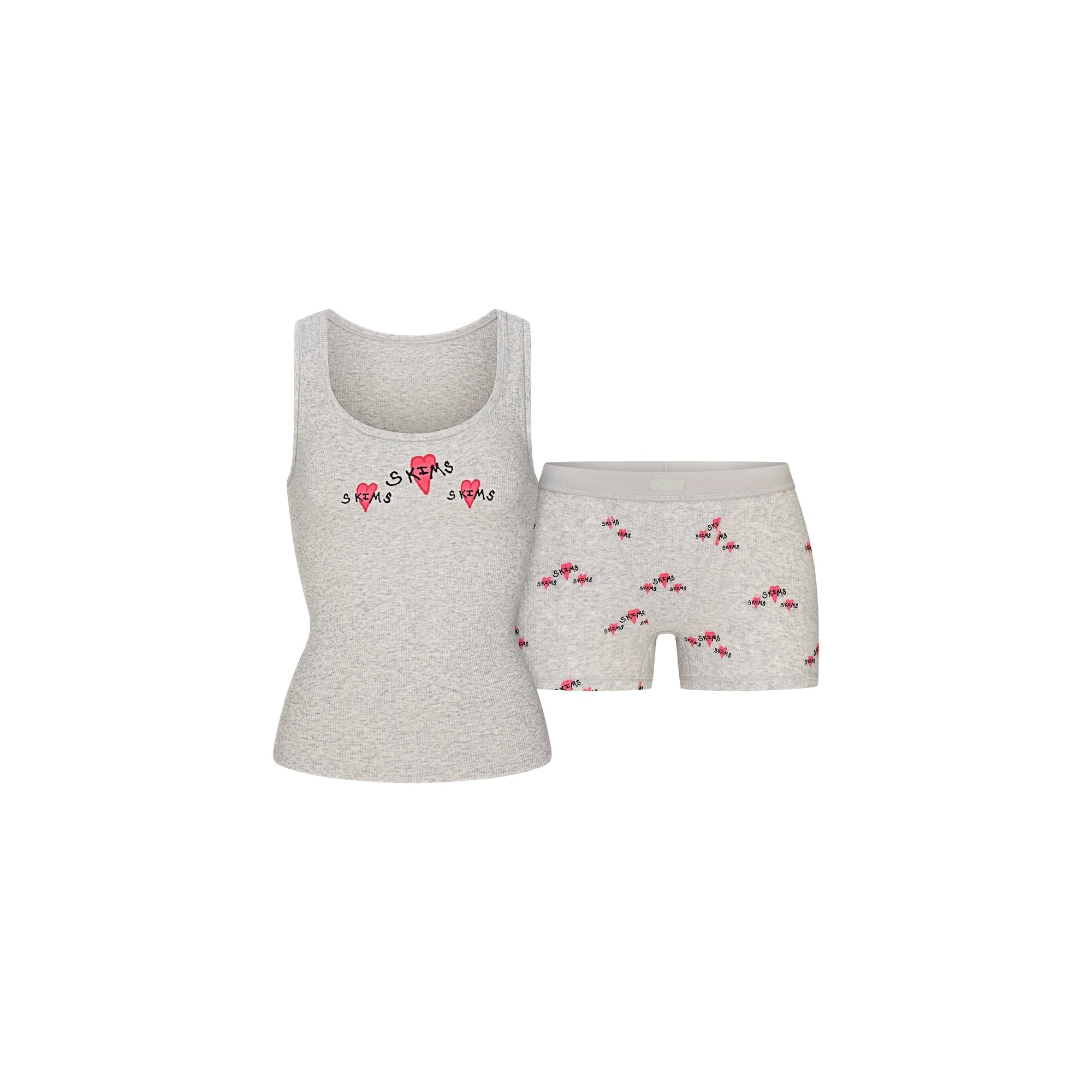 SKIMS COTTON RIB TANK AND SHORT SET | LIGHT HEATHER GREY TRIPLE HEARTS - Sneaker Türkiye