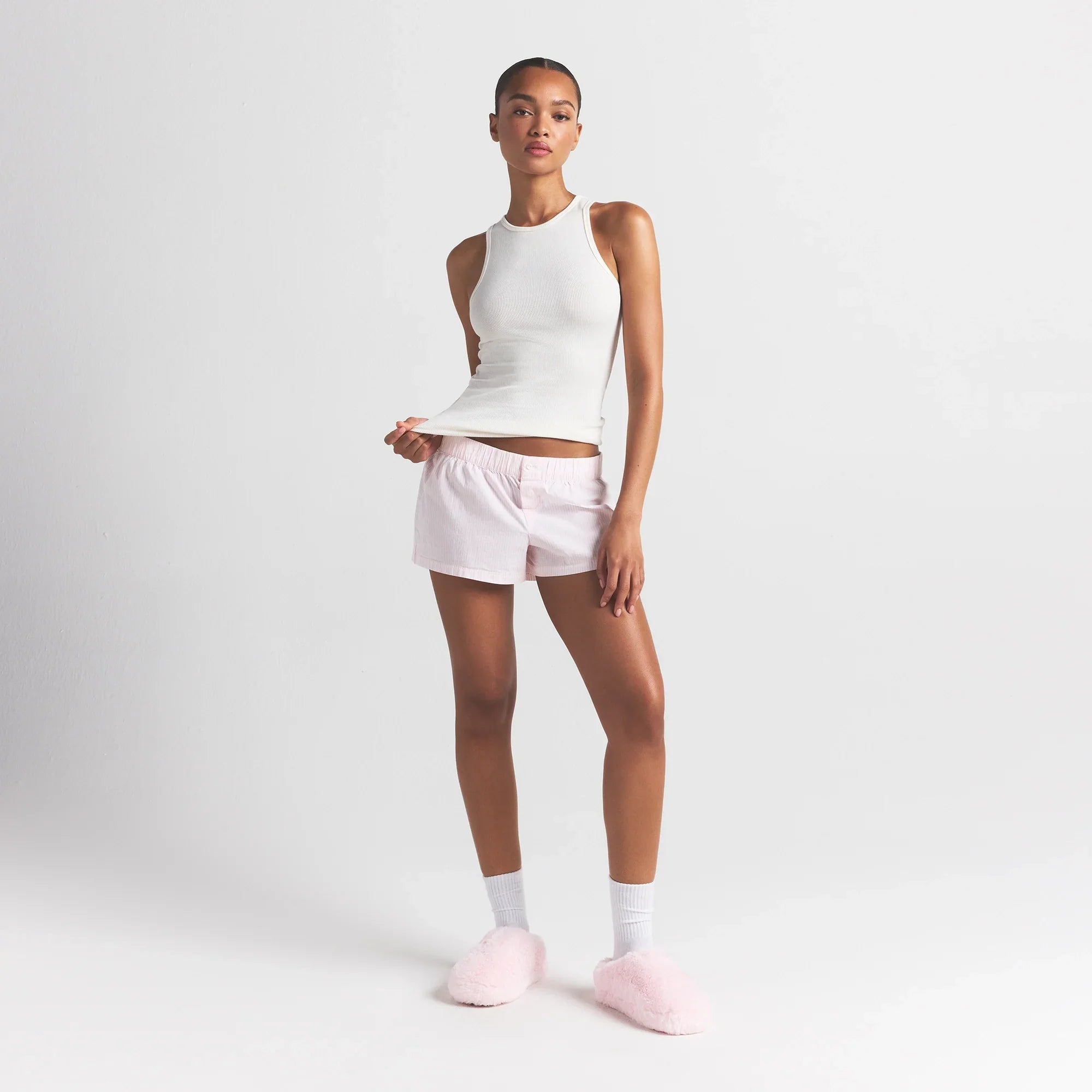 SKIMS COTTON POPLIN BOXER SLEEP SET | CHERRY BLOSSOM STRIPE - Sneaker Türkiye