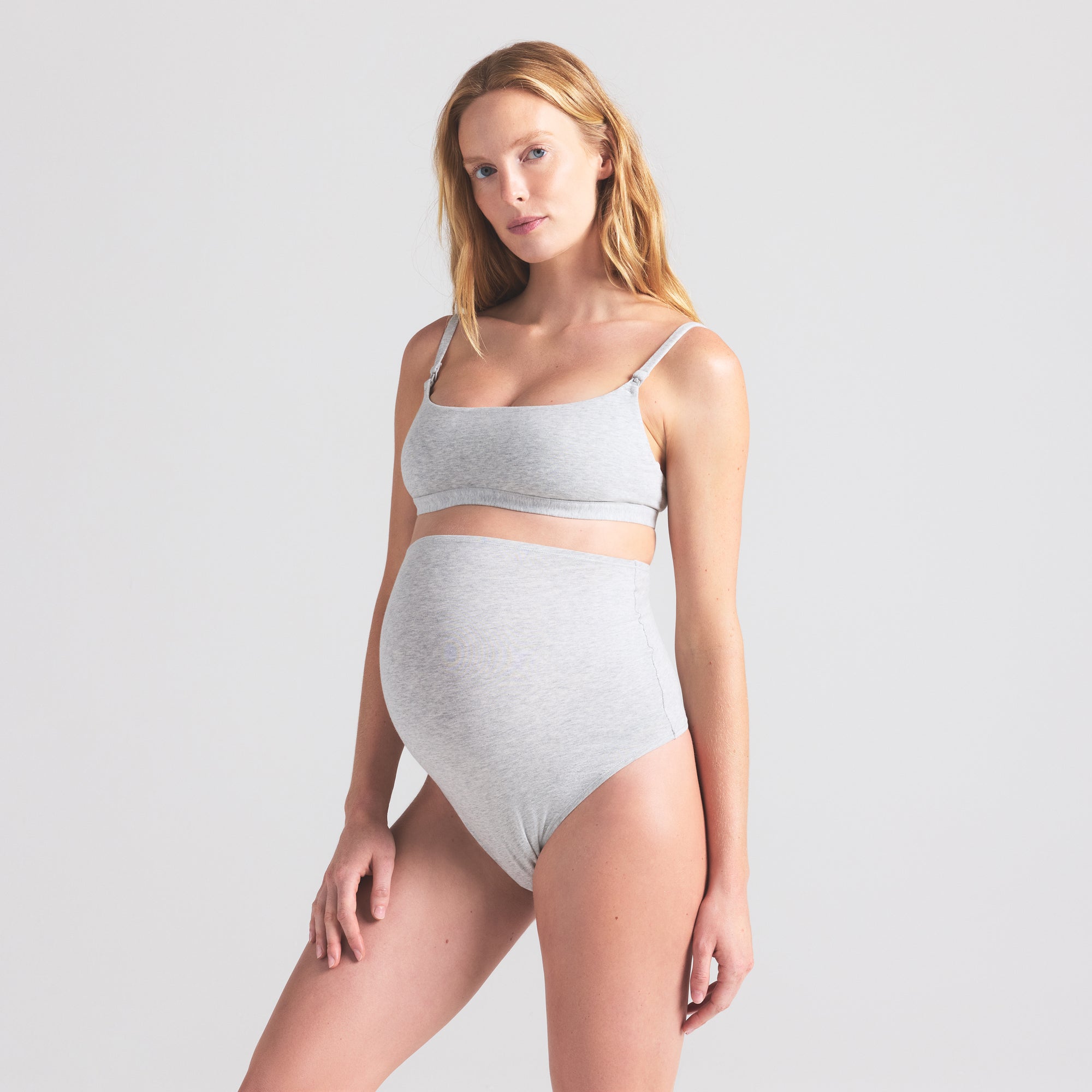 SKIMS COTTON JERSEY MATERNITY HIGH-WAISTED THONG | LIGHT HEATHER GREY - Sneaker Türkiye
